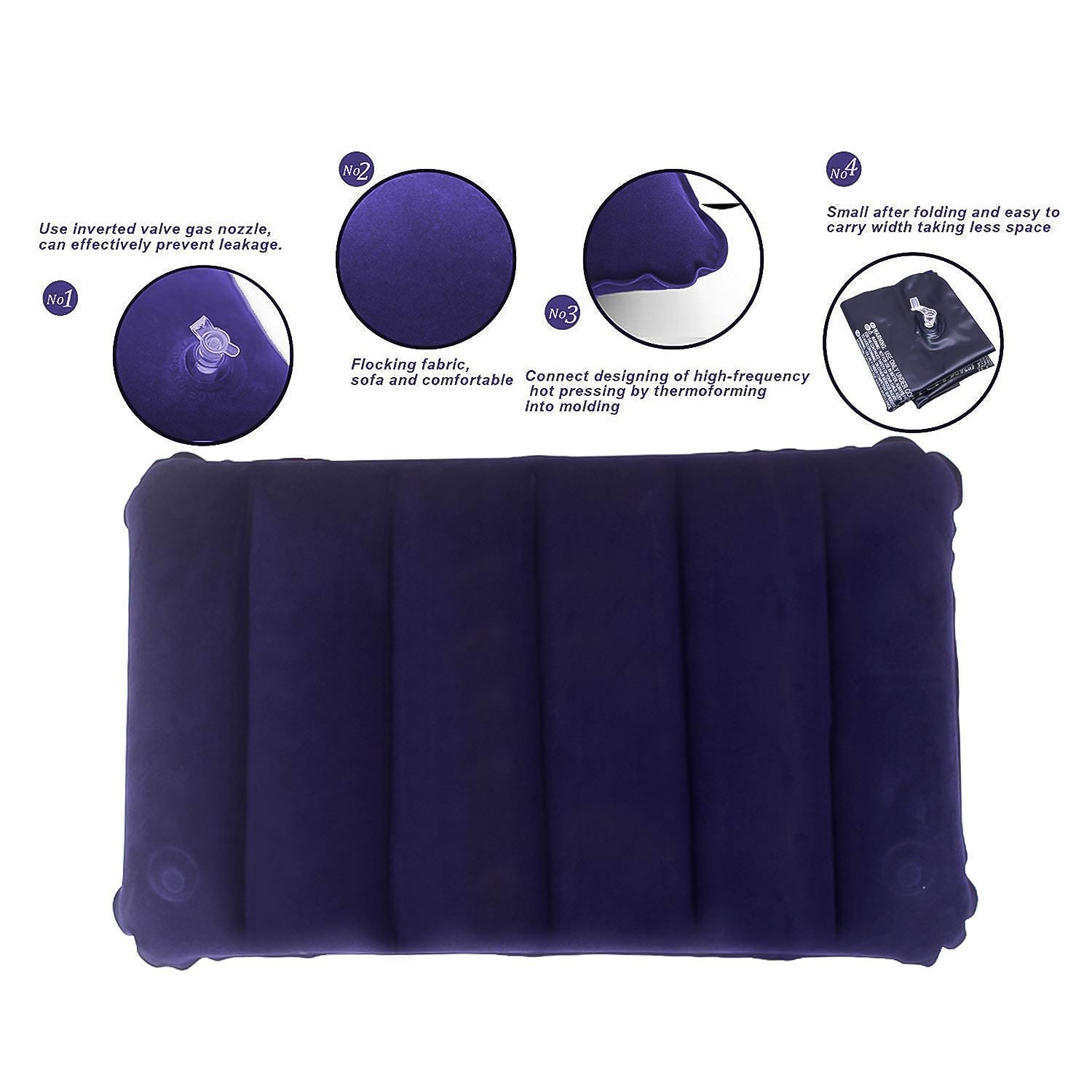 Neatly packaged blue inflatable travel pillow, ready for gifting or storage.