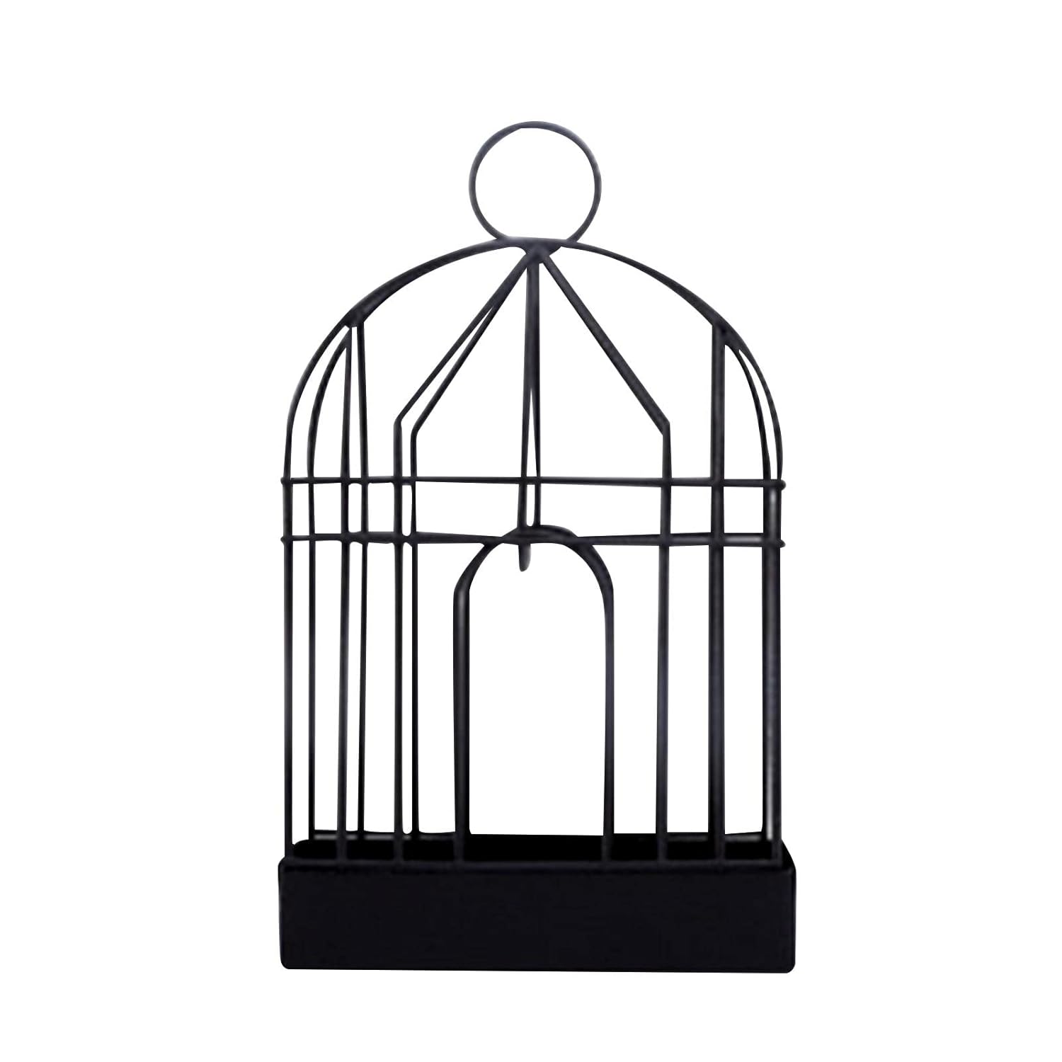A black iron birdcage-style empty holder with a simple, clean design is presented on a white background.