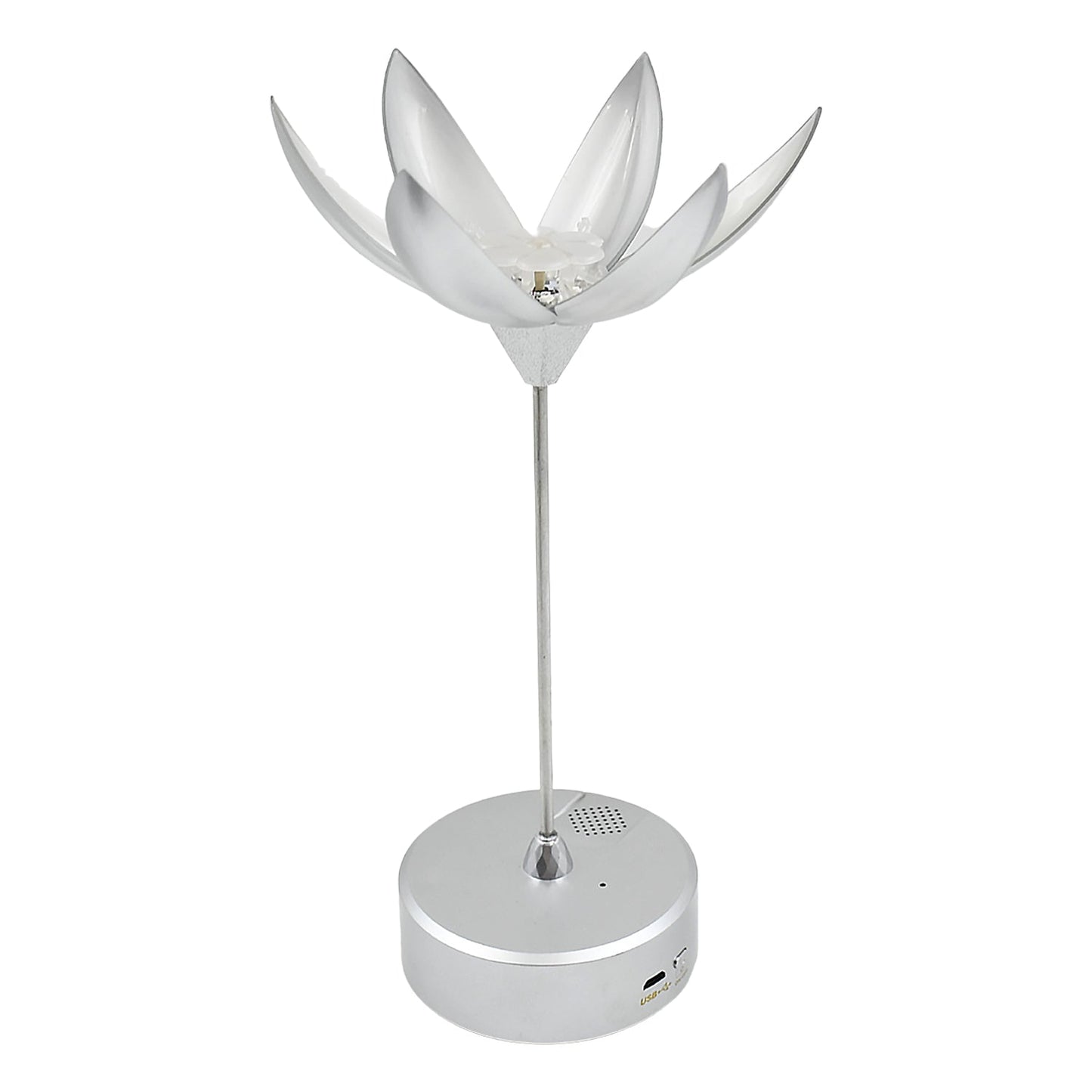 Close-up of the lamp's base, indicating the touch control area for opening, closing, and music functions.