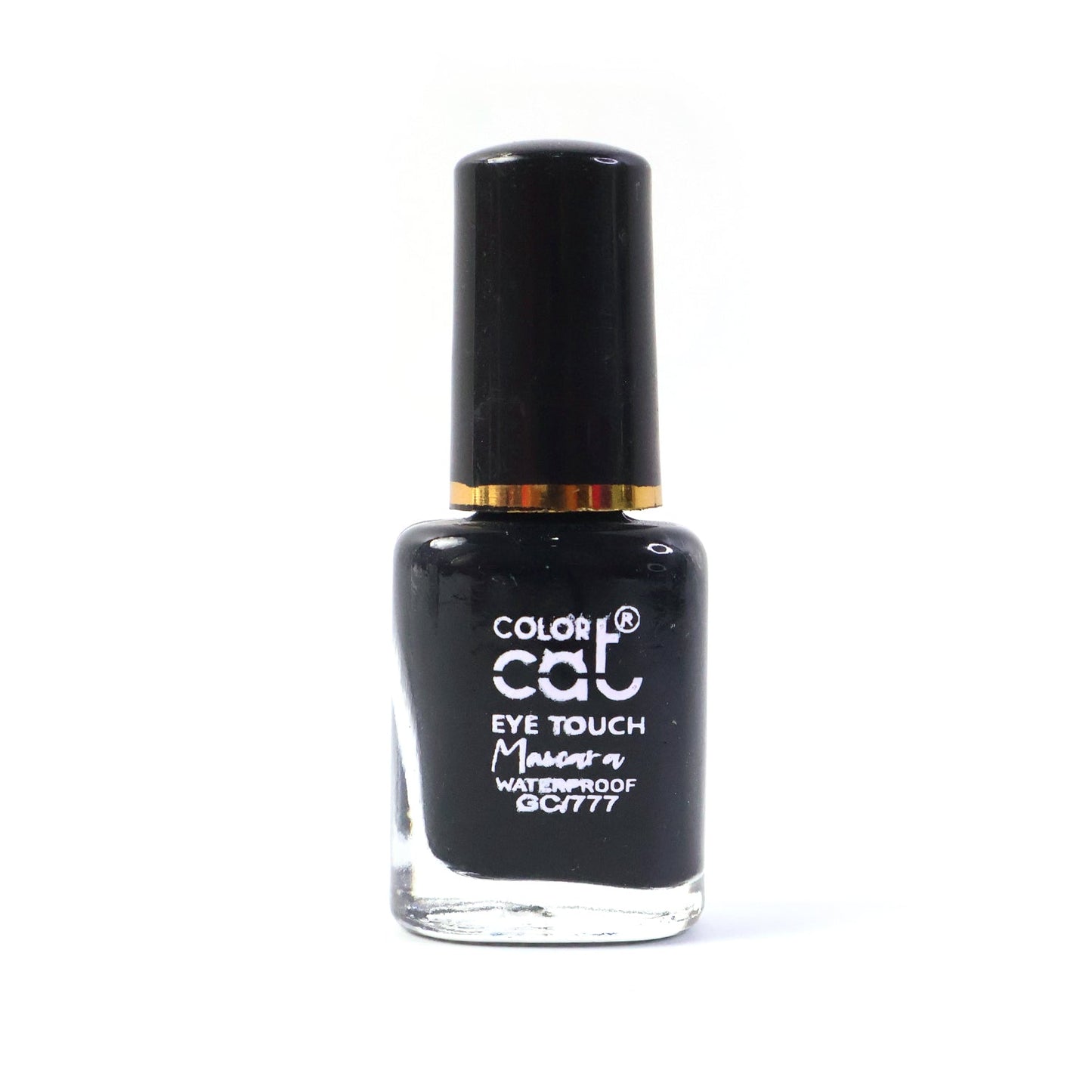 Black waterproof mascara product angled to display packaging