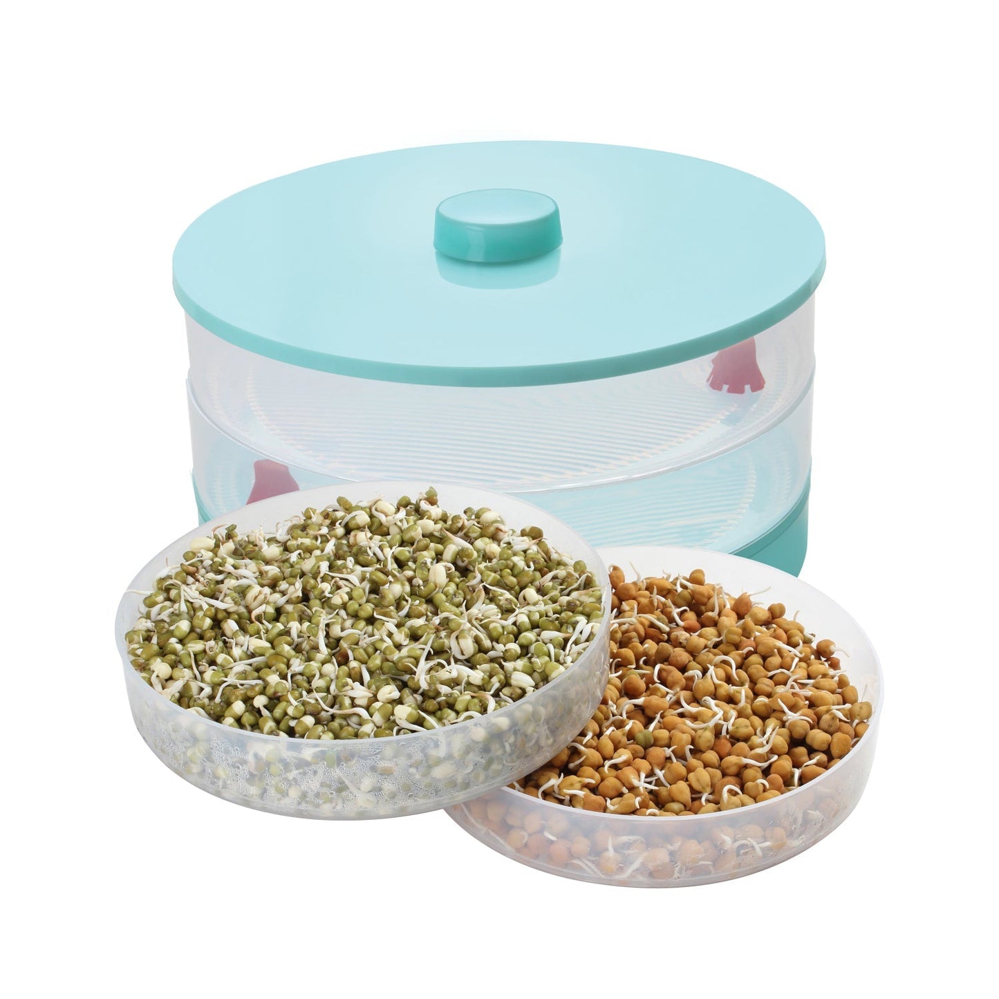 Closed Ganesh sprout maker for hygienic bean sprouting, side view.