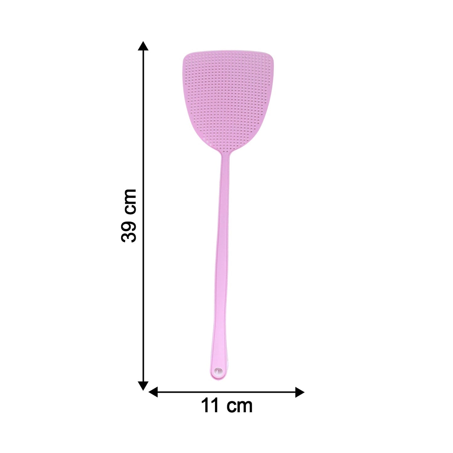 Reusable fly swatting racket with long handle