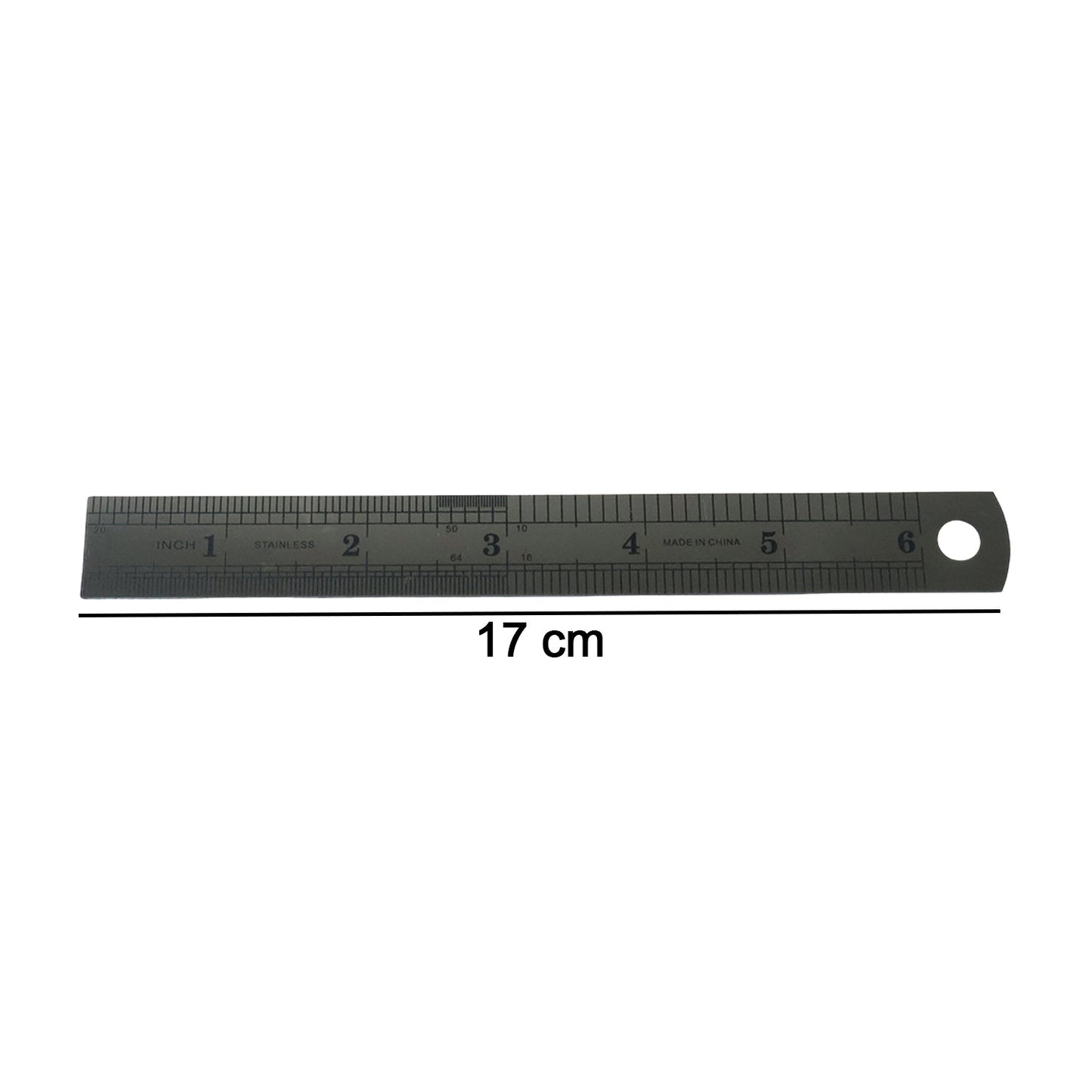 Close-up showing detailed markings on steel measuring ruler
