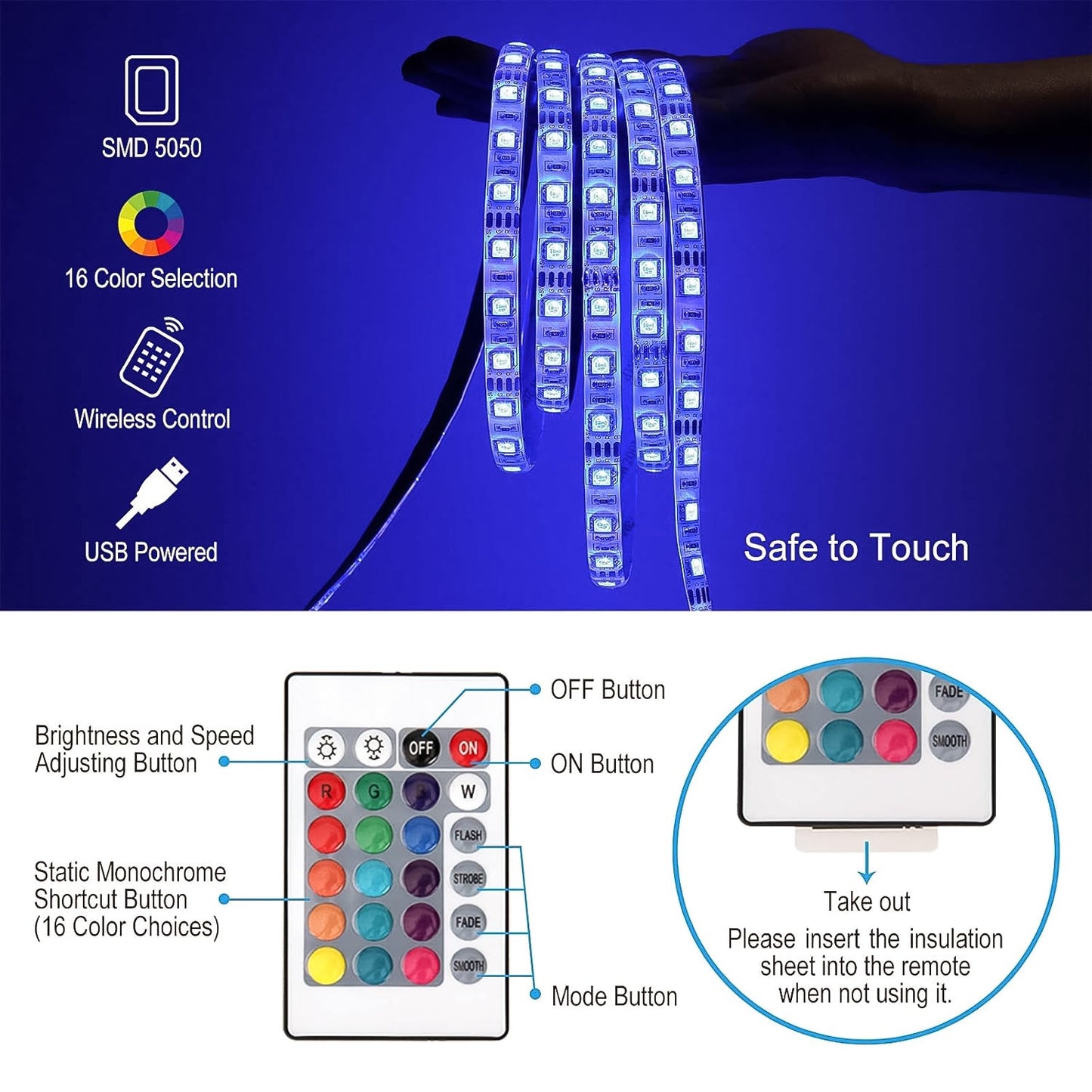 RGB LED strip lights creating a dynamic mood lighting effect behind a TV.