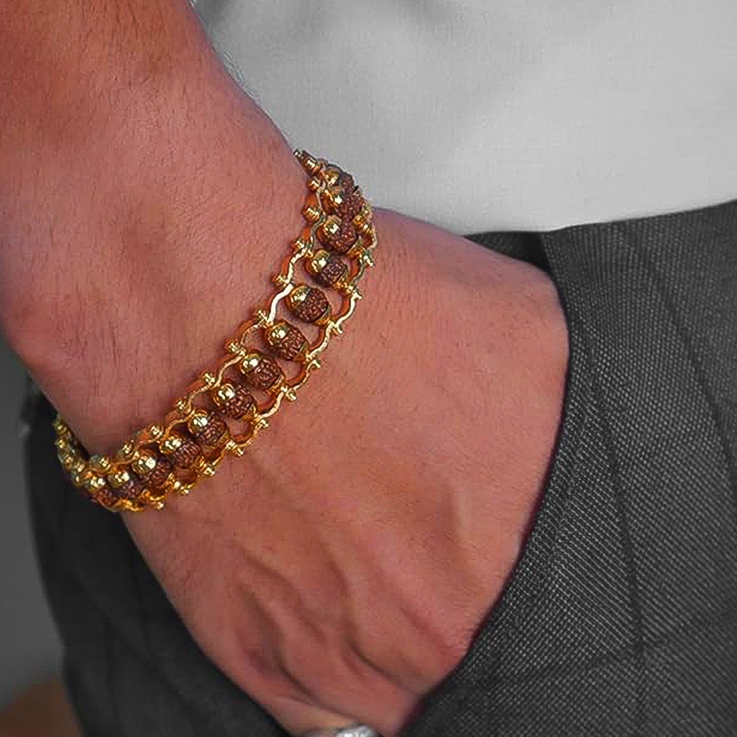 Detailed view of the Rudraksha Bracelet, emphasizing its unique texture and craftsmanship.
