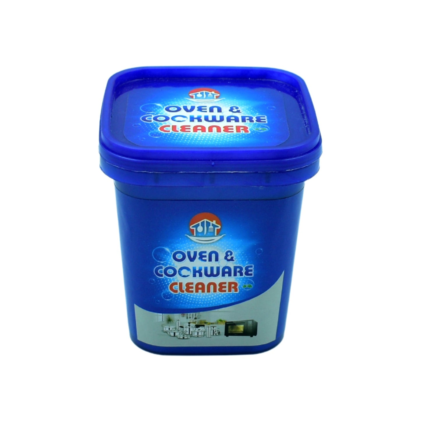 Applying Oven Cleaner Powder to a stained stainless steel pot for effective cleaning and stain removal.
