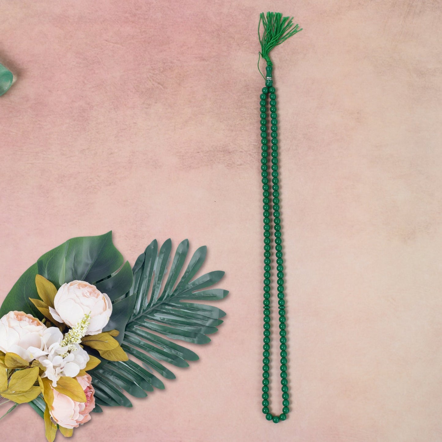 Full length view of the 99-bead Islamic prayer tasbih from Divine Gleam.