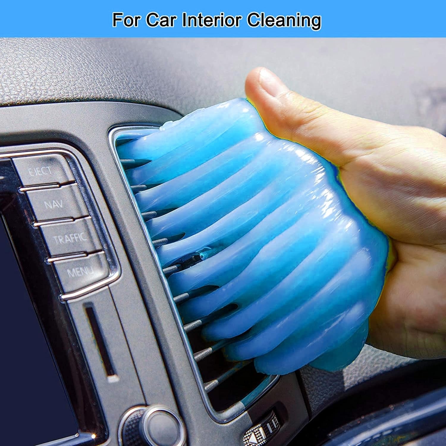 Moldable cleaning gel adapting to contours, perfect for intricate car interior cleaning.