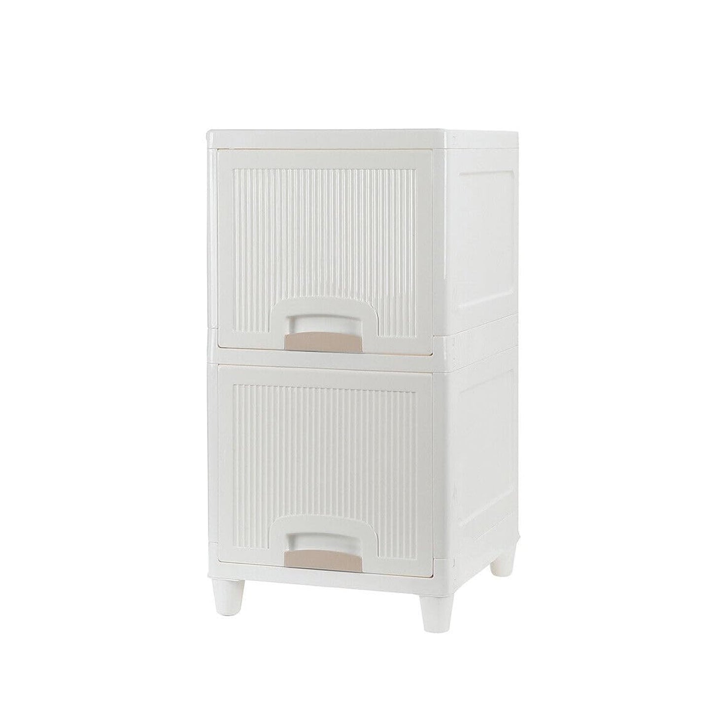 Versatile storage solution with two transparent drawers for easy item identification.