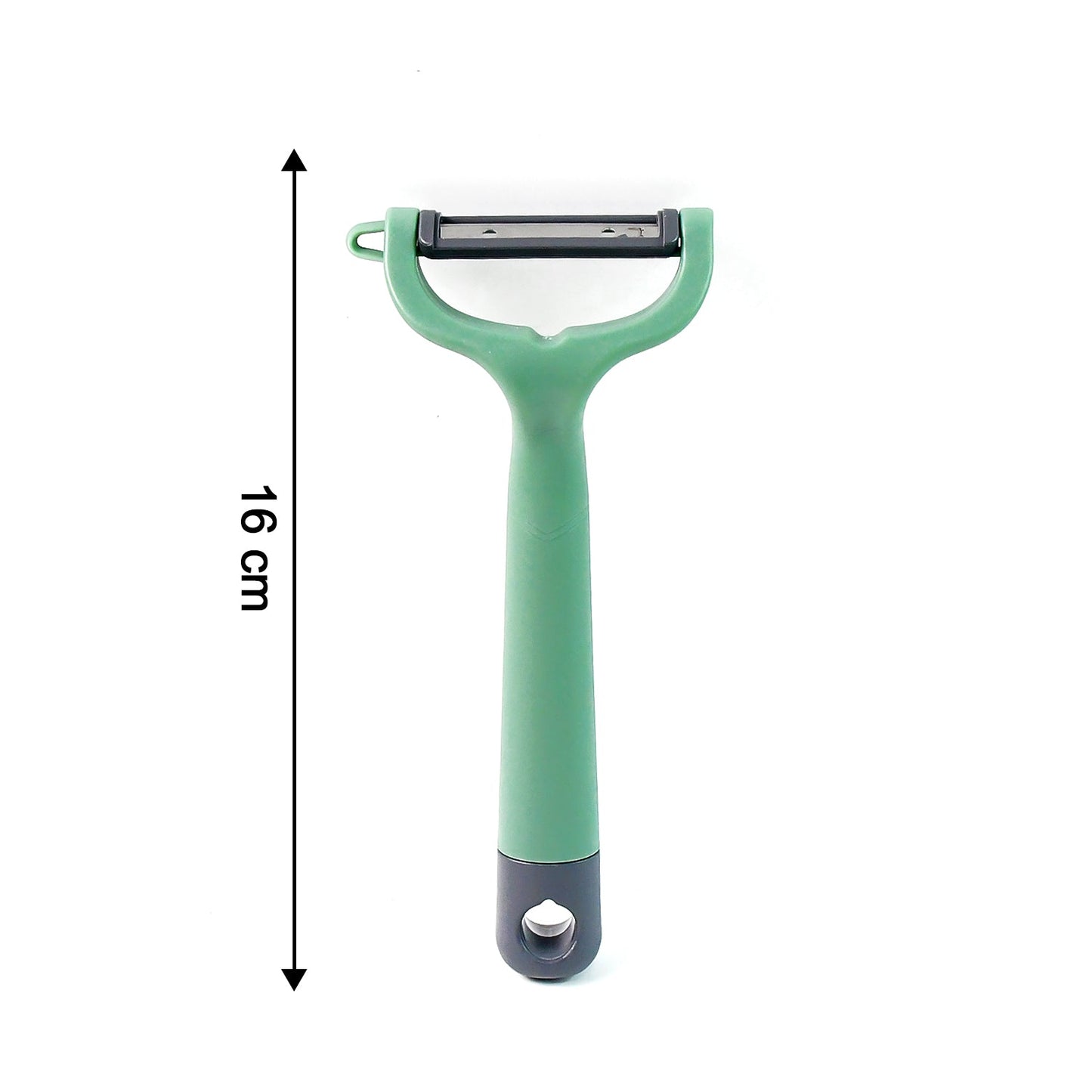 Ergonomic handle on vegetable and fruit peeler for comfortable grip