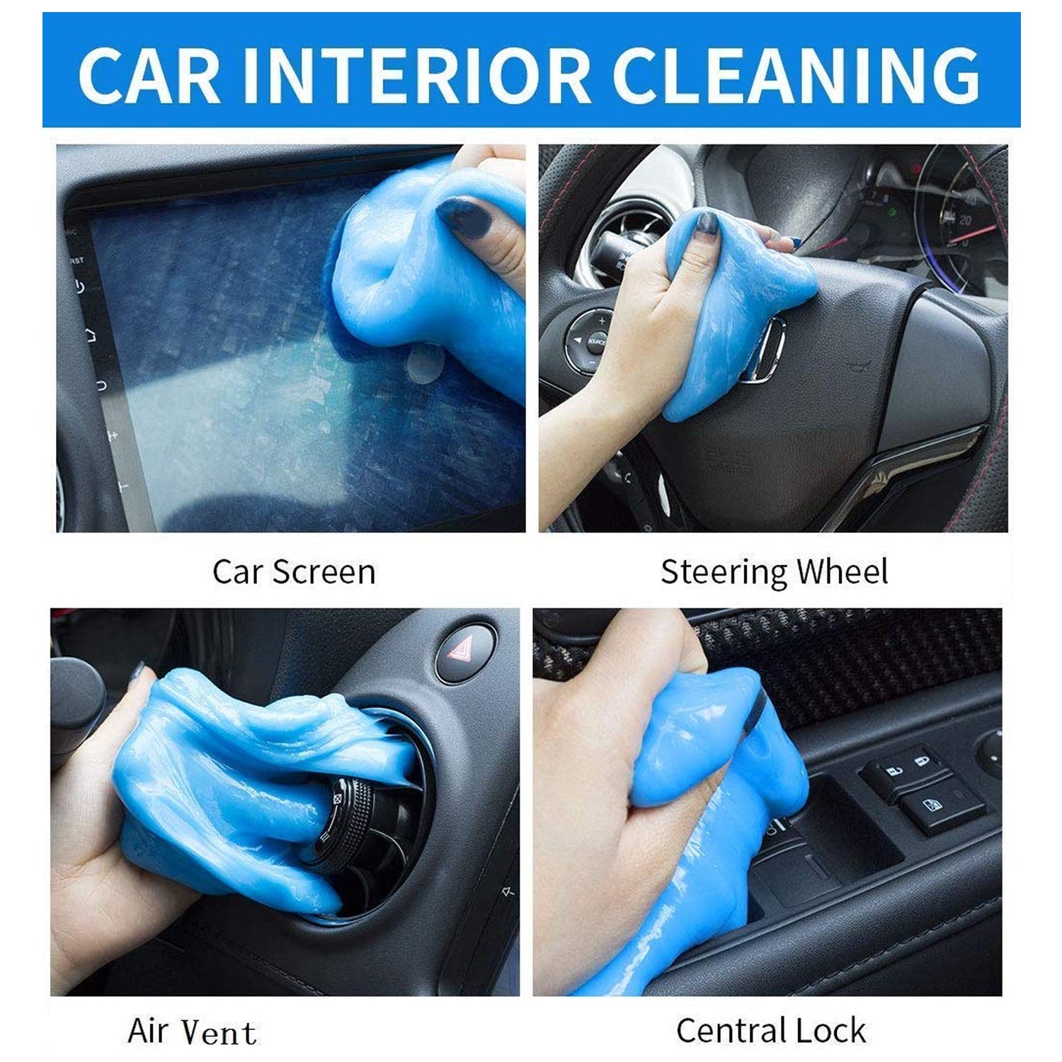 The reusable cleaning gel shown in various applications, highlighting its versatility.