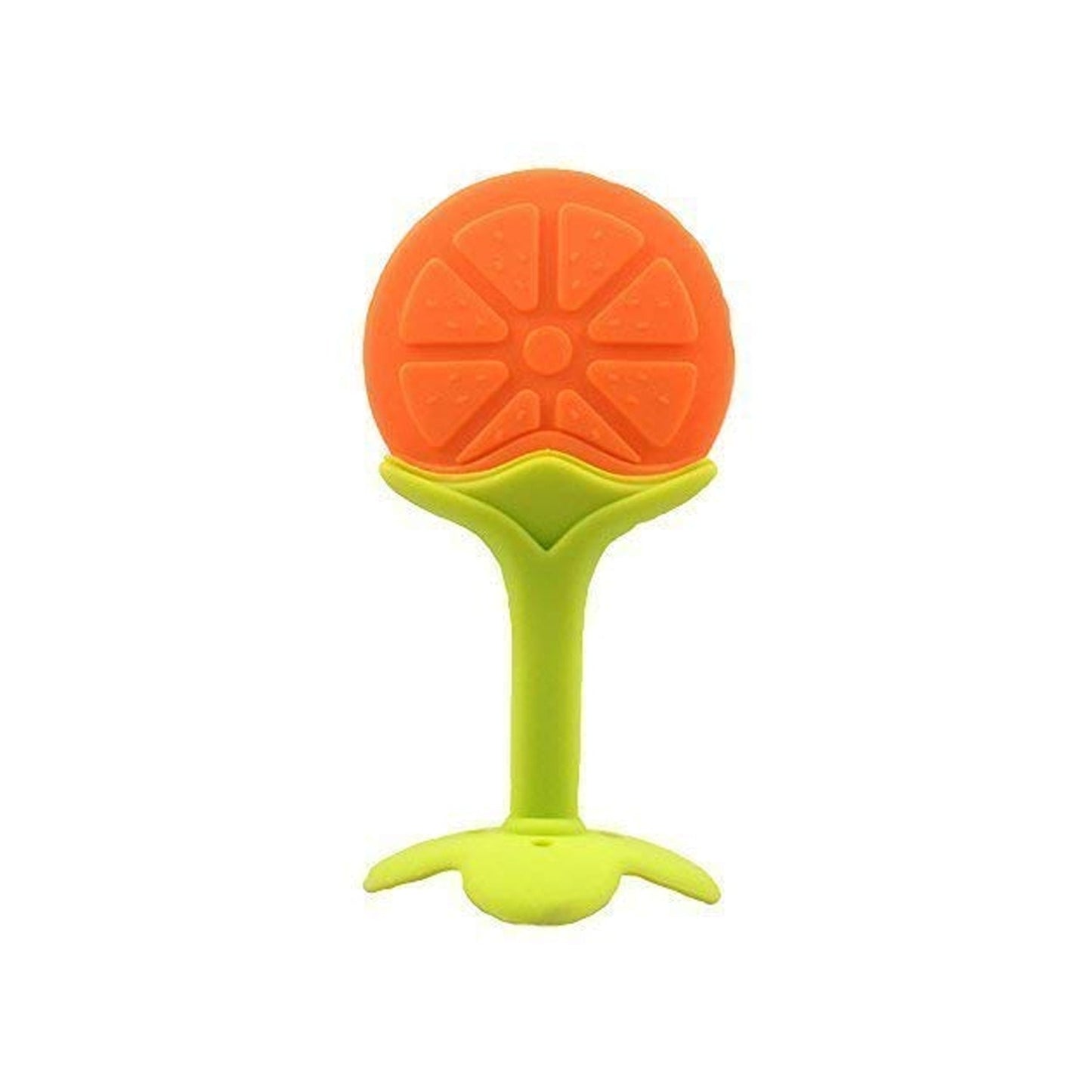 Angled view of a cute fruit-shaped Baby Silicone Teether.