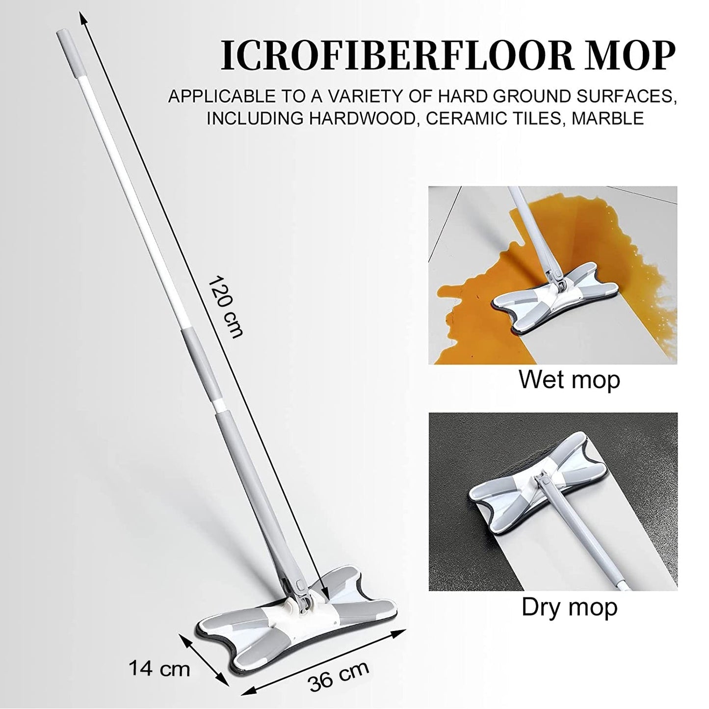 Versatile wet and dry mop with microfiber pads, shown in a clean home environment.