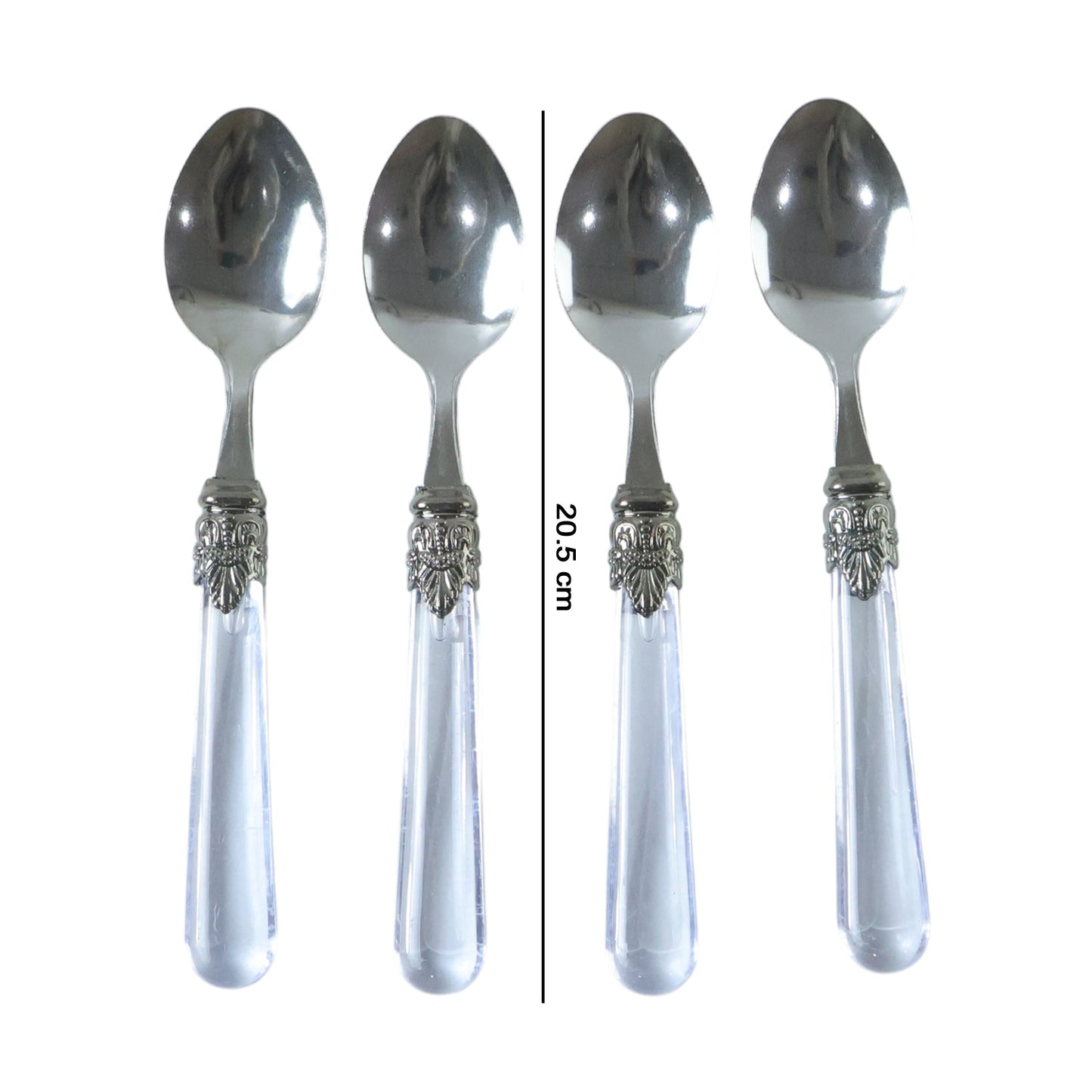 Food-grade stainless steel dessert spoons with stylish transparent handles