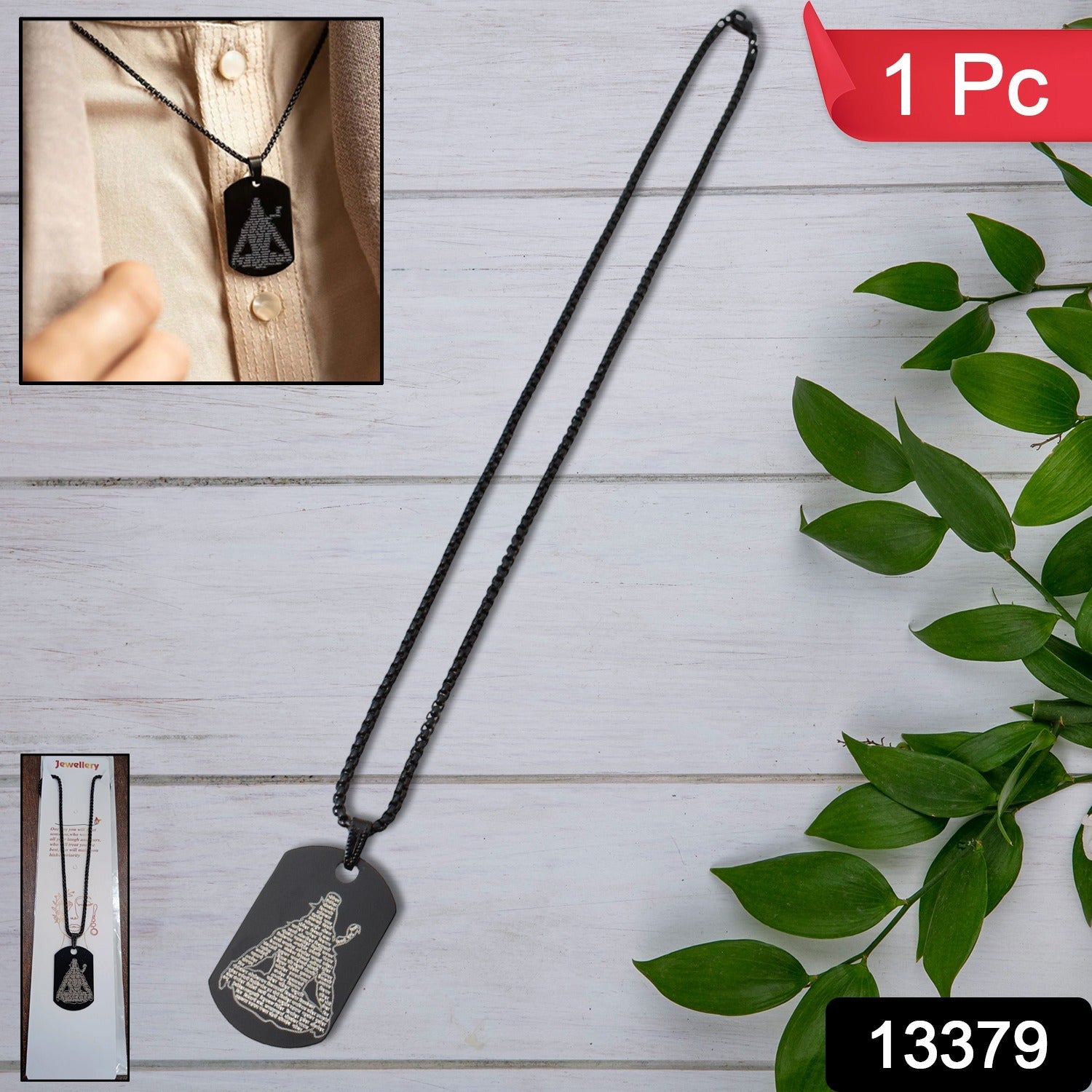 Detailed view of the stainless steel Mahadev Locket, highlighting the 108 names of Shiv.