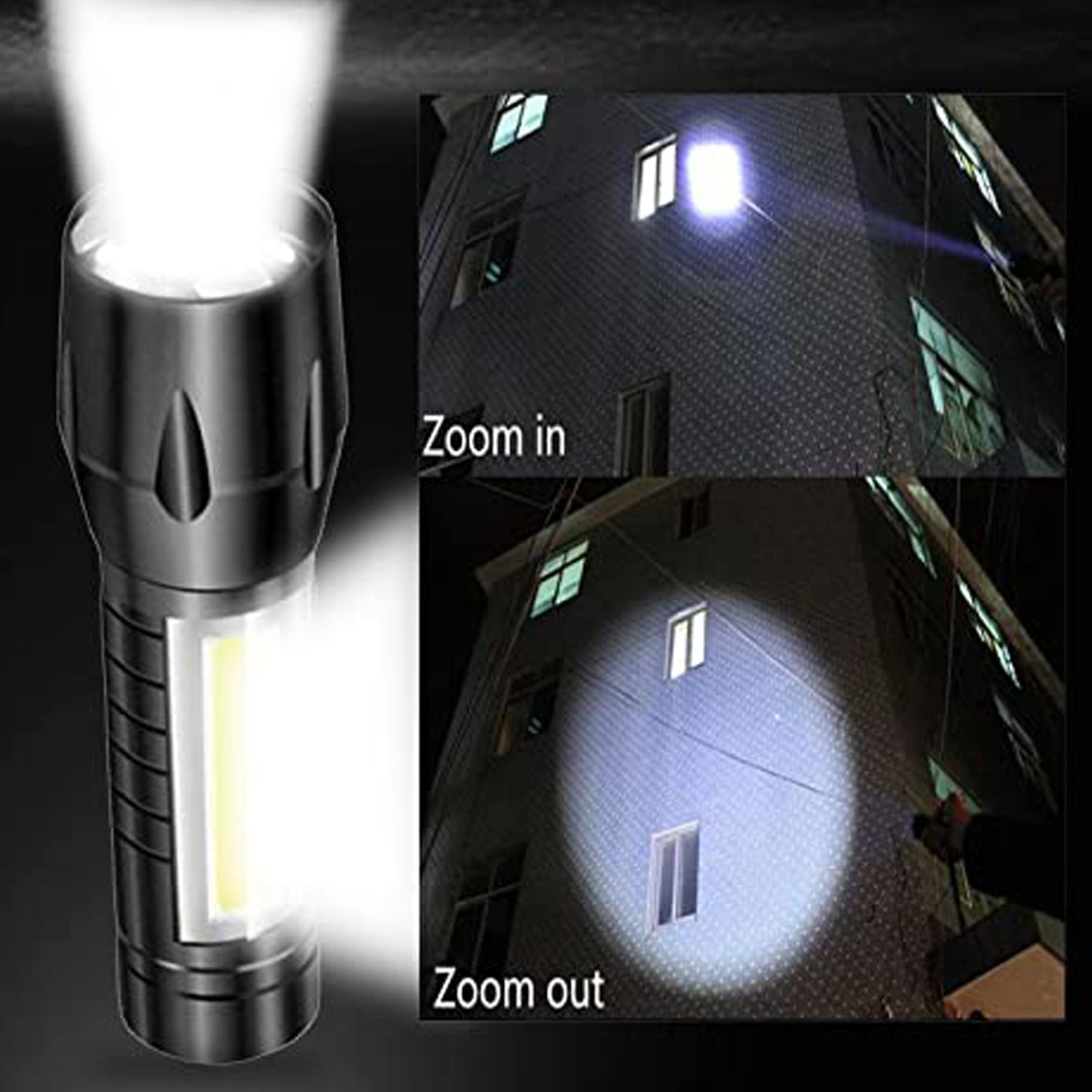 Bright LED emergency light torch in action.