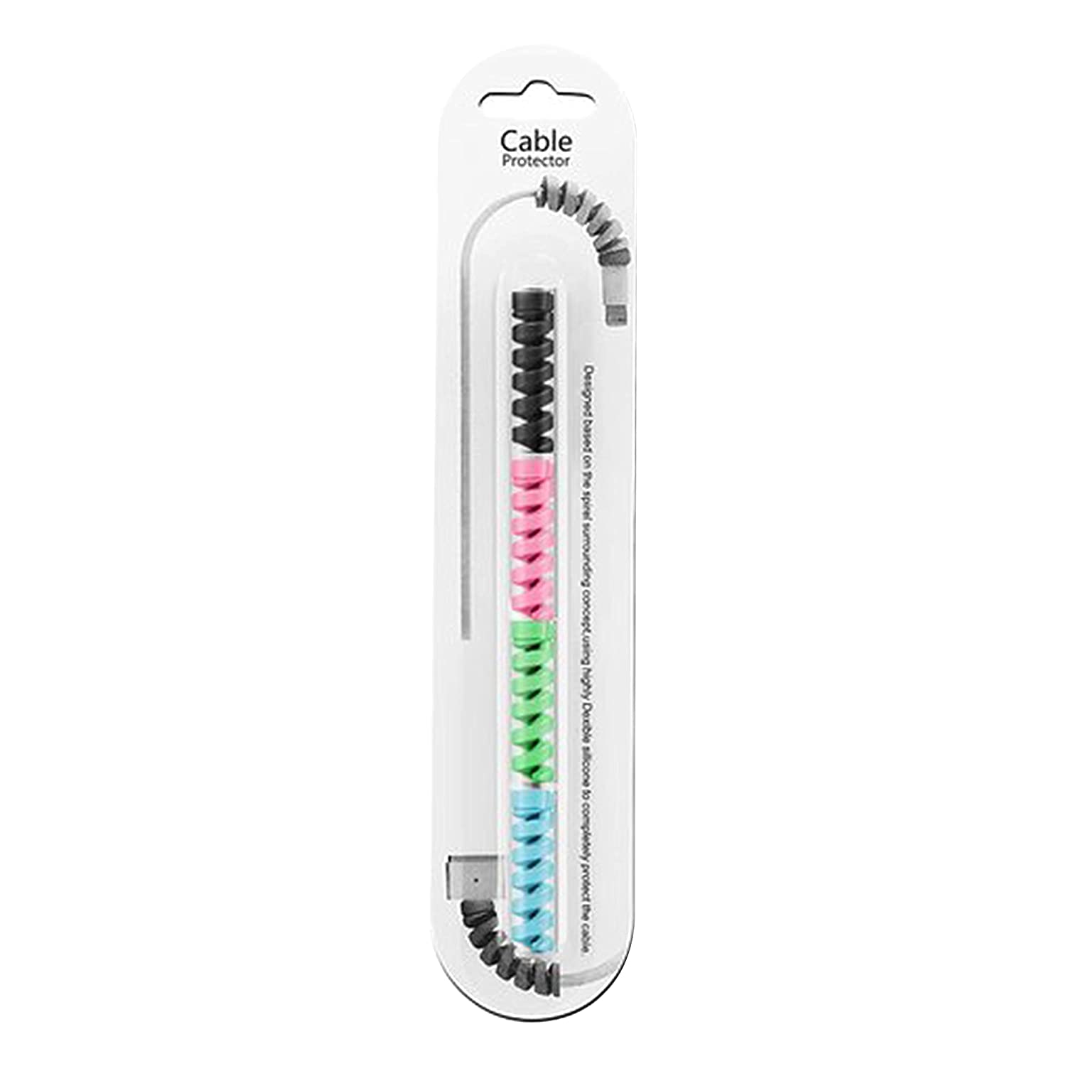 Four spring-style spiral cable protectors effectively extending cable lifespan.
