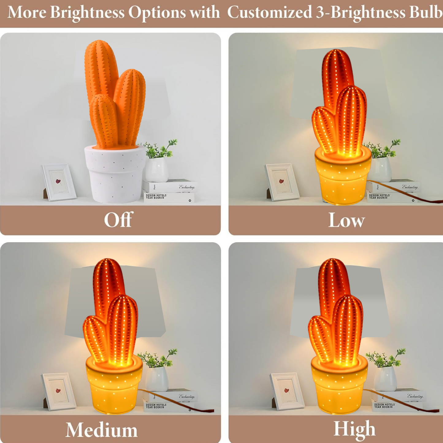 Elegant ceramic cactus lamp enhancing home office ambiance