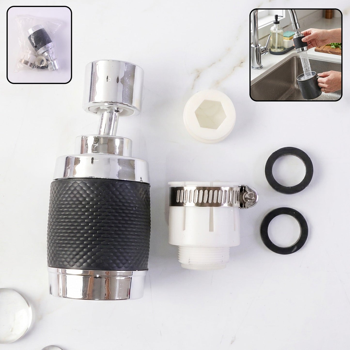 360° rotatable kitchen faucet sprayer with splash-proof filter