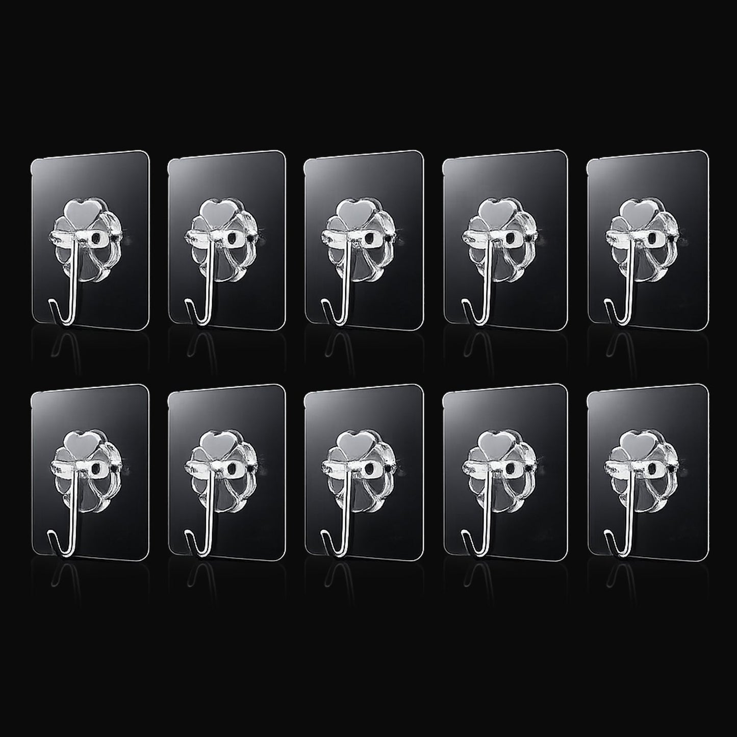 Transparent adhesive wall hooks 10pc set on white background