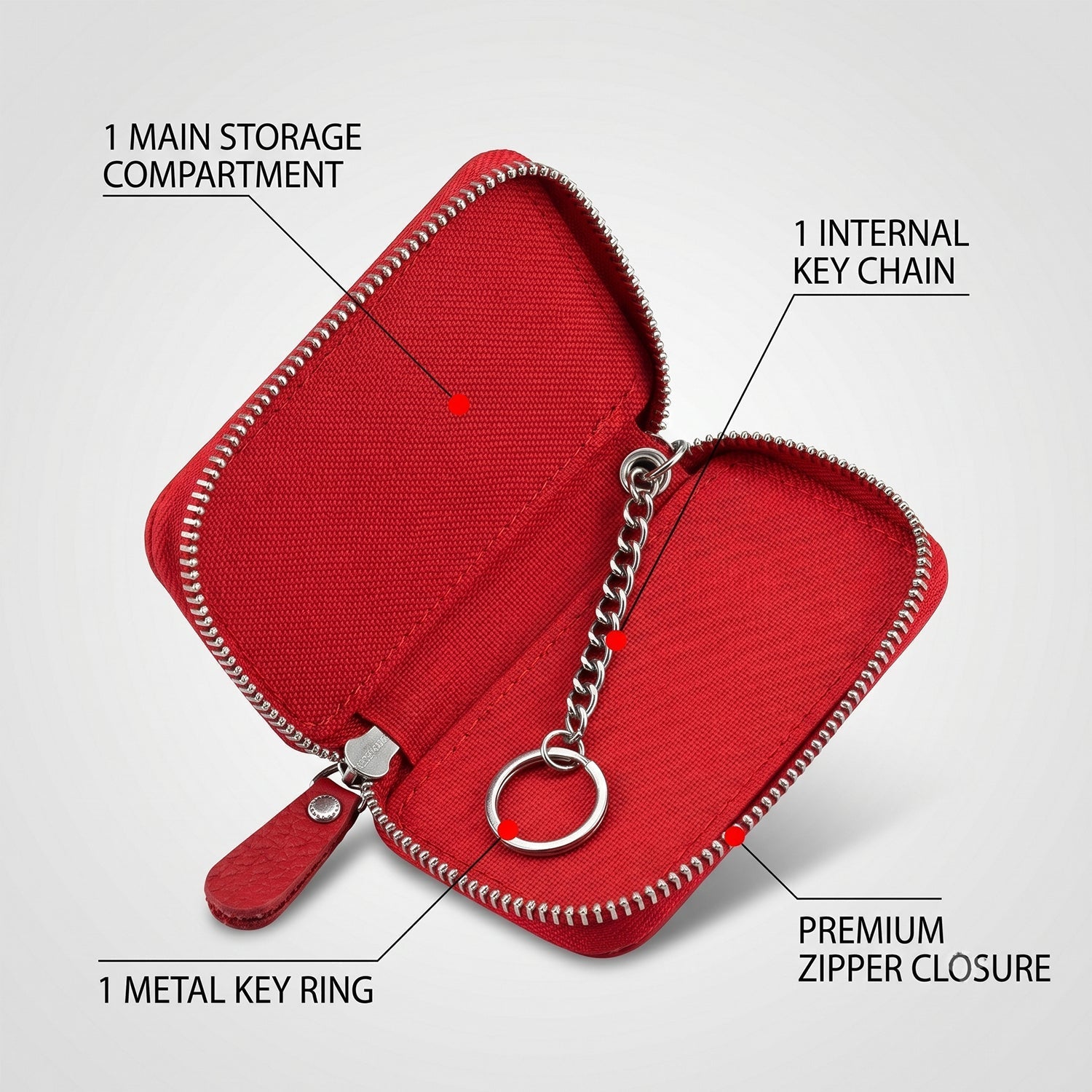 Demonstration of the snap hook attaching the leather key case