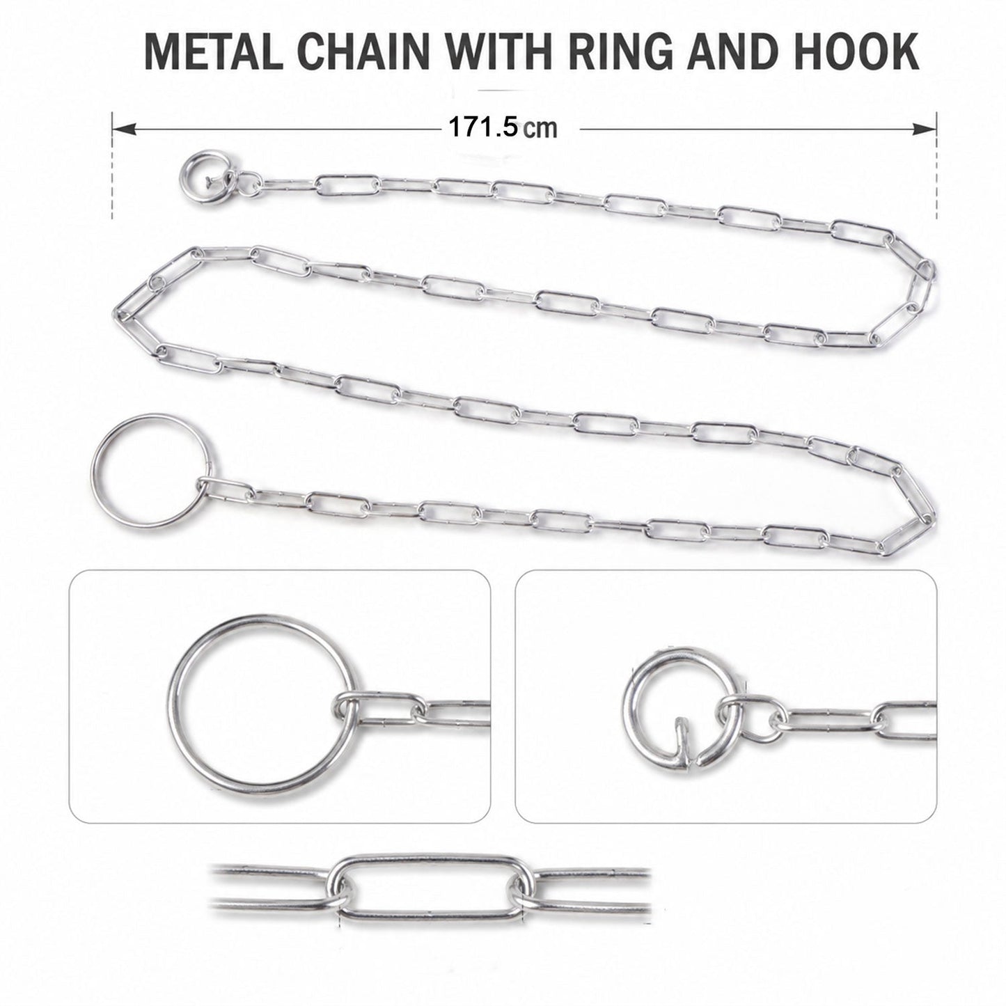 Stainless steel dog chain leash measuring 67 inches in size