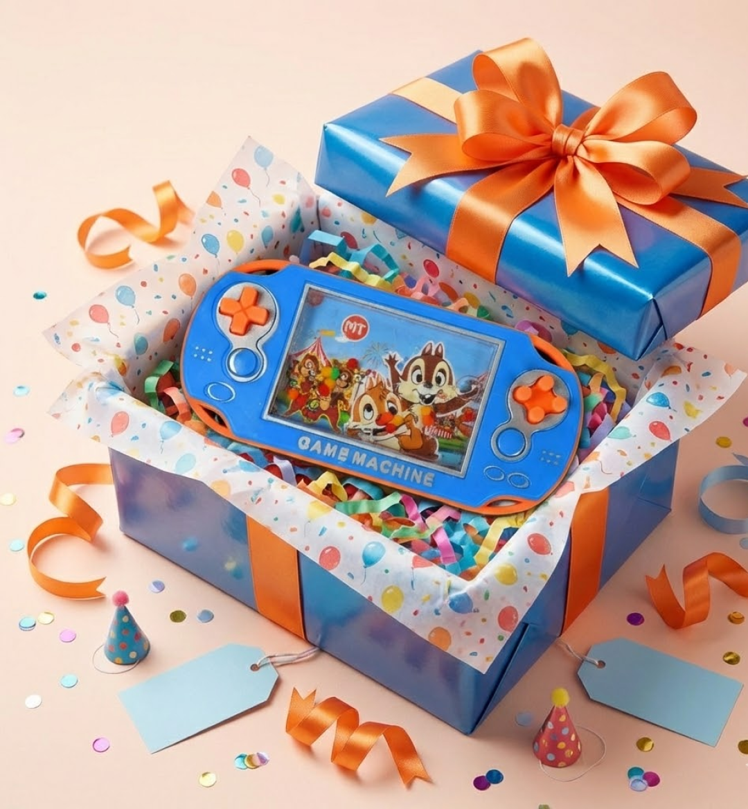 Side view of the water squeeze game toy, highlighting the bubble targets and clear casing.