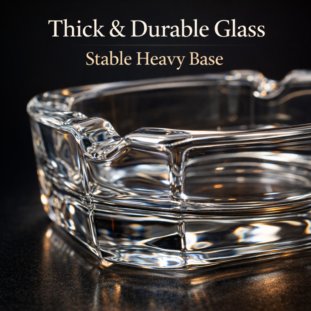 Visual guide emphasizing the robust construction of the crystal ashtray.