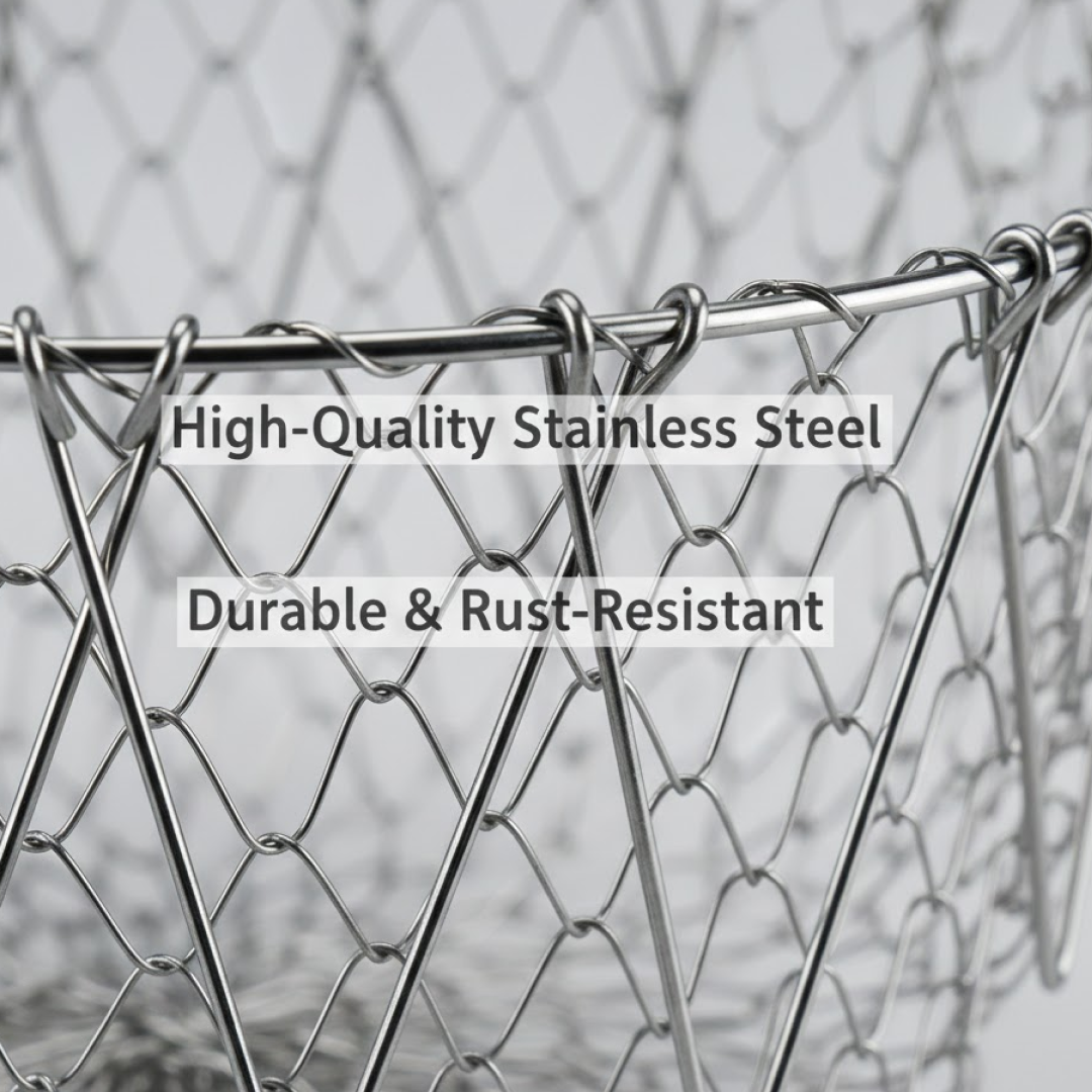 Illustration detailing the dimensions of the compact foldable strainer basket for kitchen use.