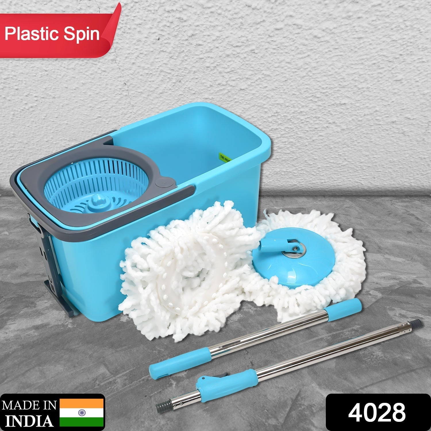 Pro Clean spin mop featuring a microfiber head and ergonomic handle.