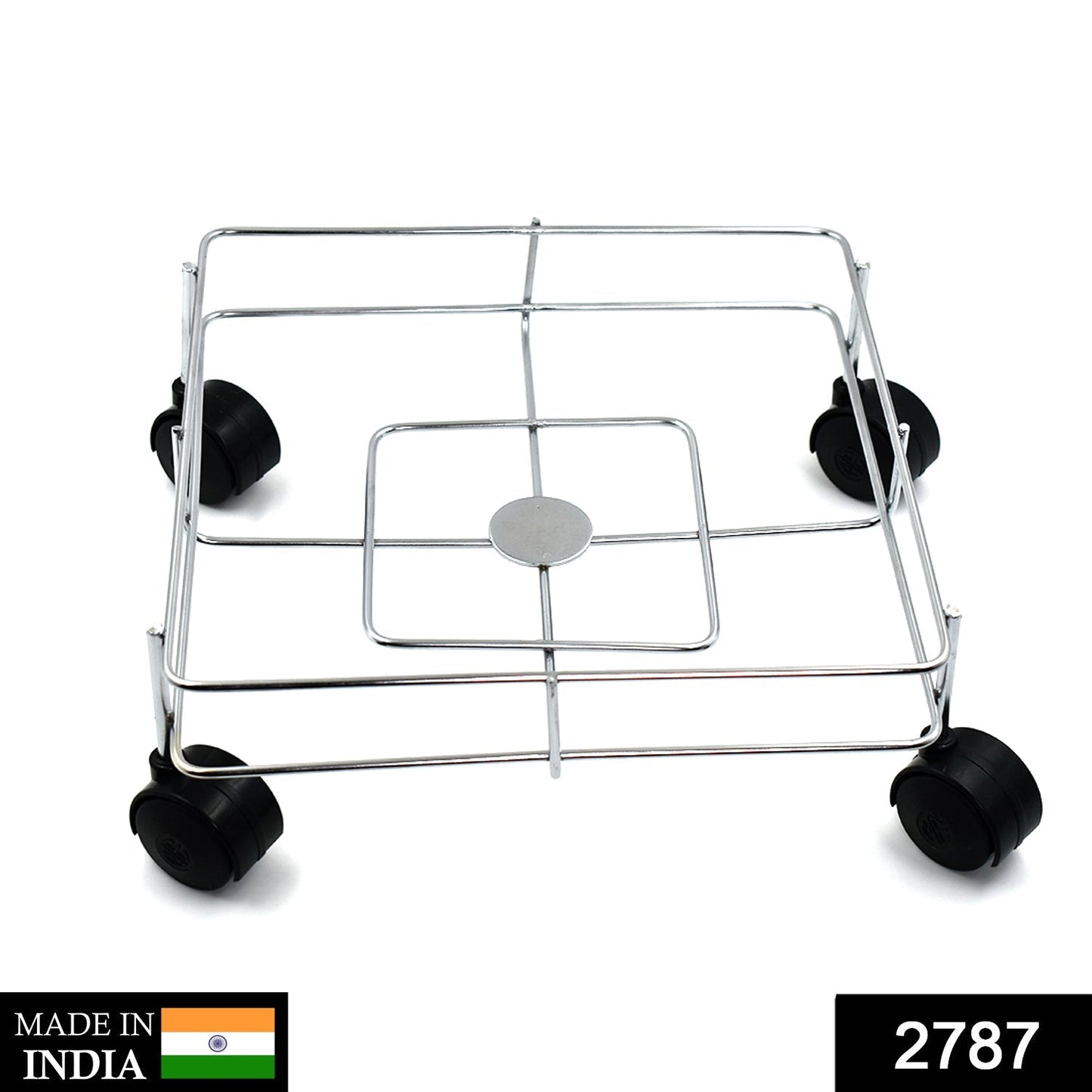 Empty square stainless steel oil stand showcasing its sleek and compact design.