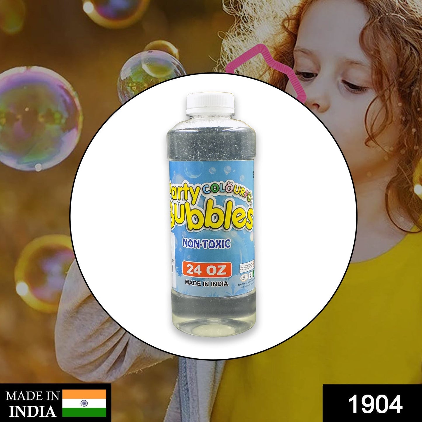 Close-up of Bubble Gun Liquid Refill 750ml bottle label, highlighting capacity.