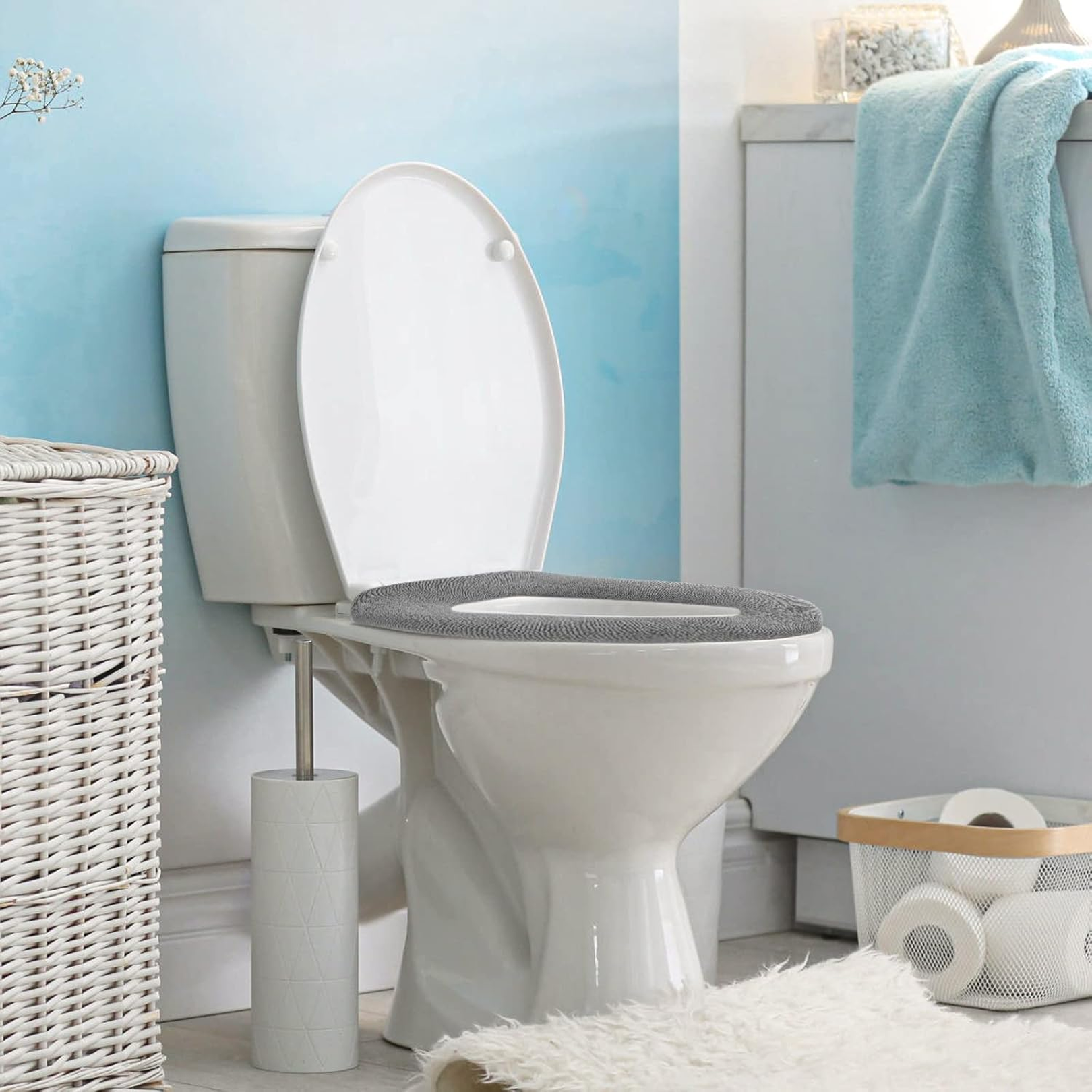 The plush Toilet Seat Cover providing essential warmth and comfort, ideal for chilly winter mornings.