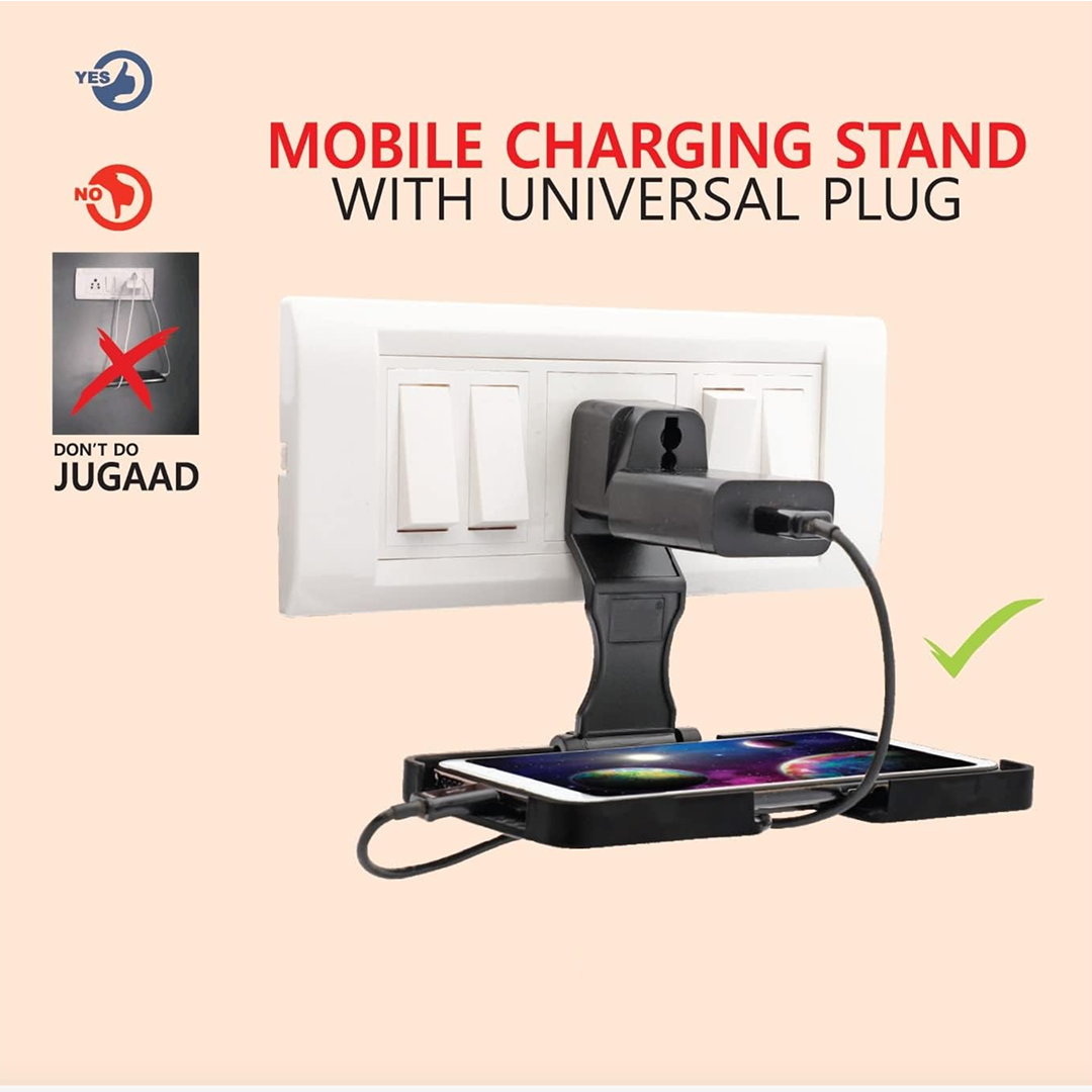 Side profile of the black wall mount phone stand, showing its compact design.
