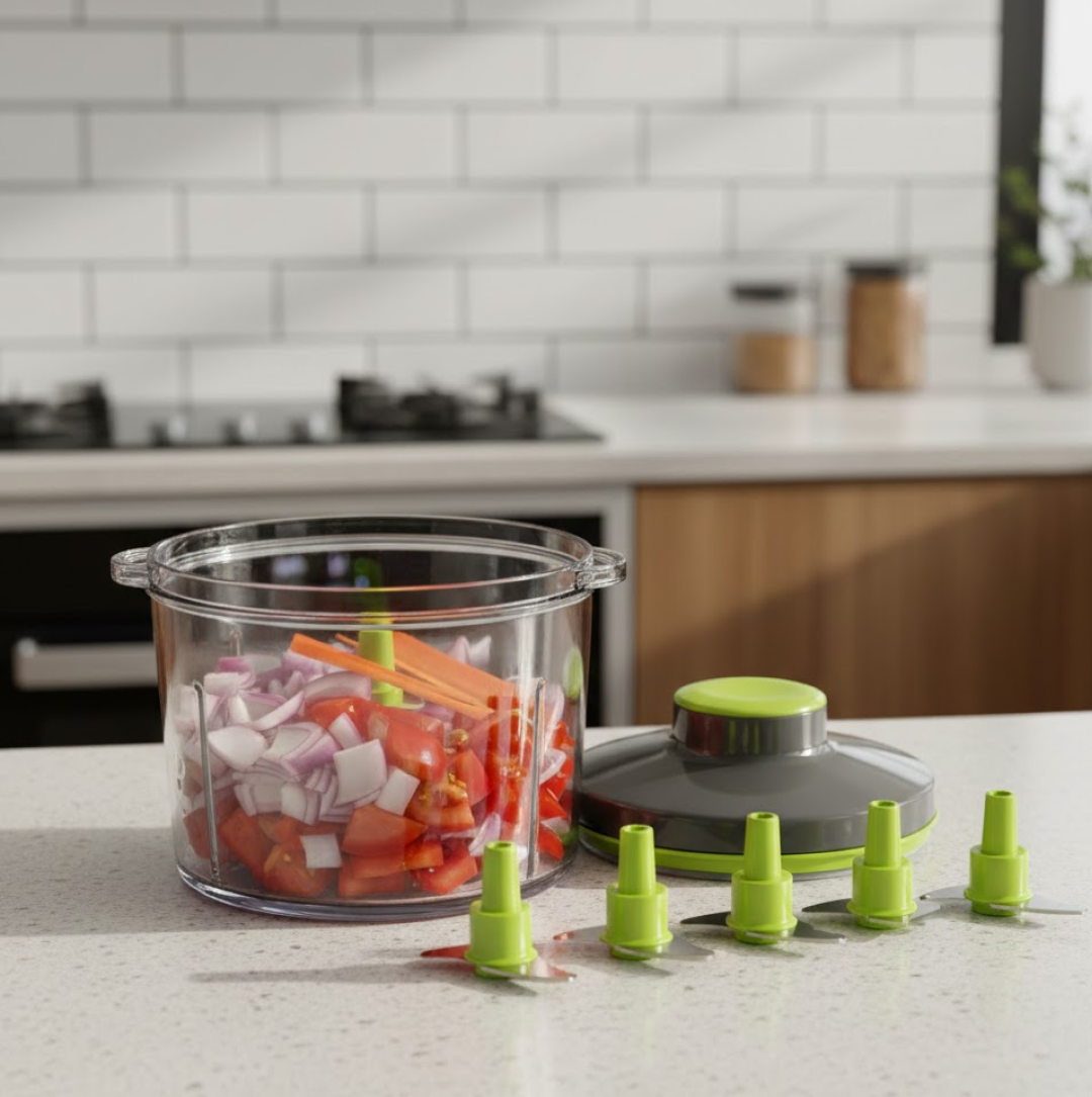 Informational graphic detailing the features of the Master Chopper XL.