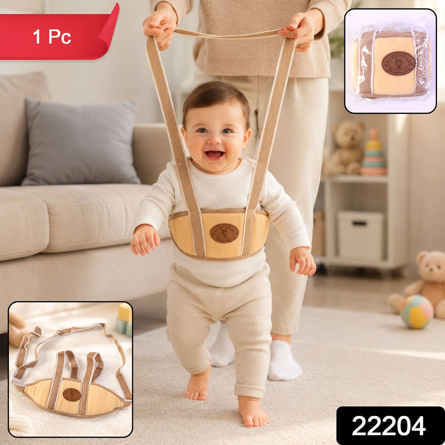 Packaged baby walking belt ready for use