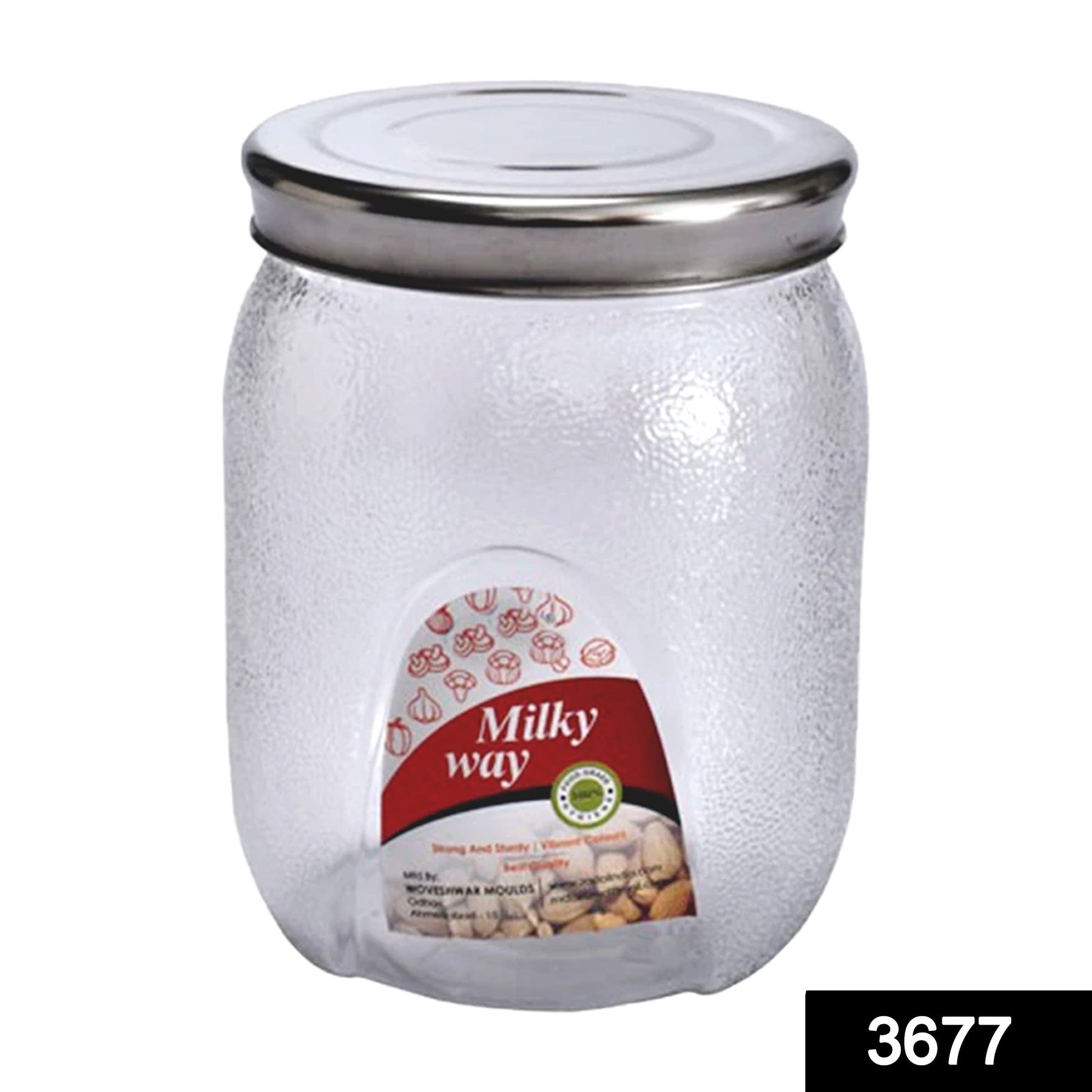 Side view of a large 2000ml plastic jar, showcasing its durable design for food storage.