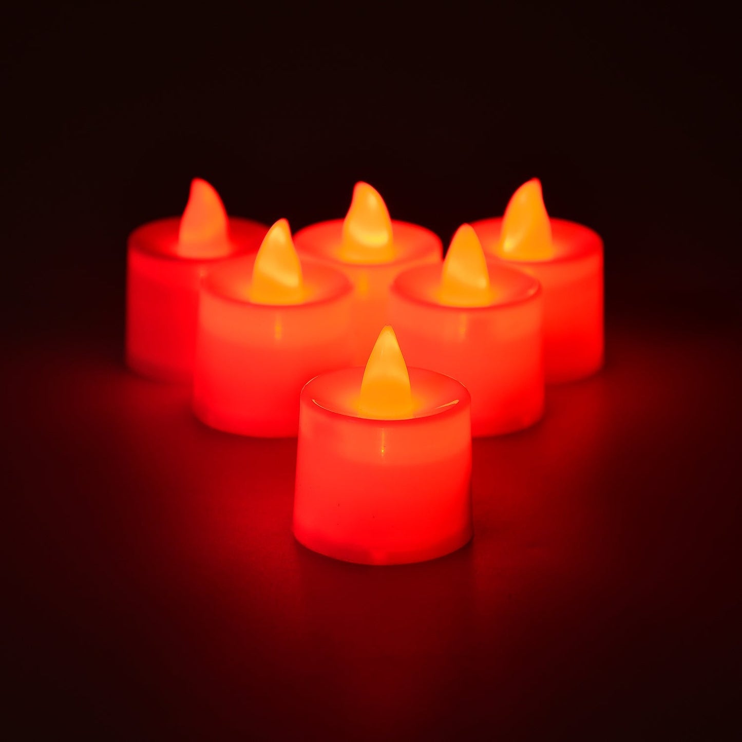 Smokeless LED tea light candles arranged for a warm, inviting glow.