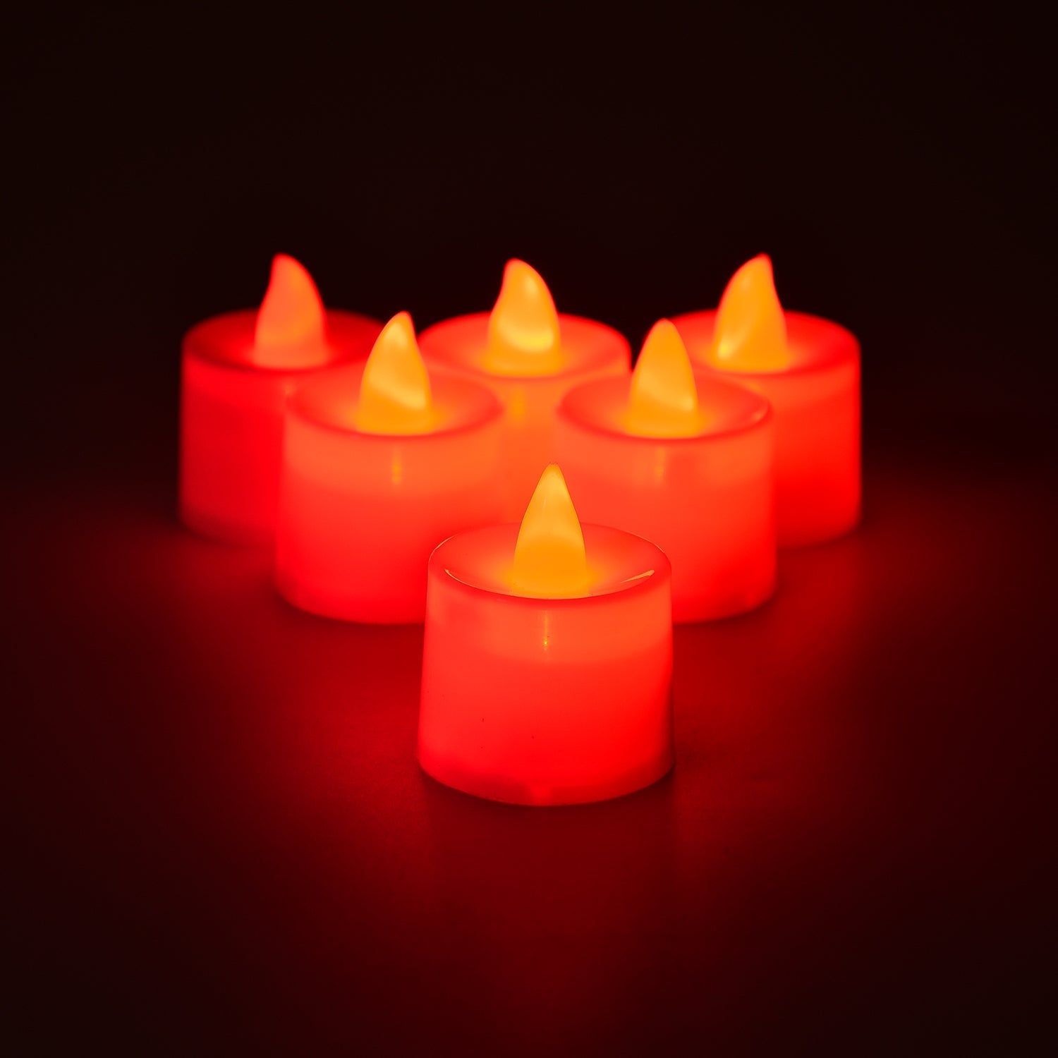 Smokeless LED tea light candles arranged for a warm, inviting glow.