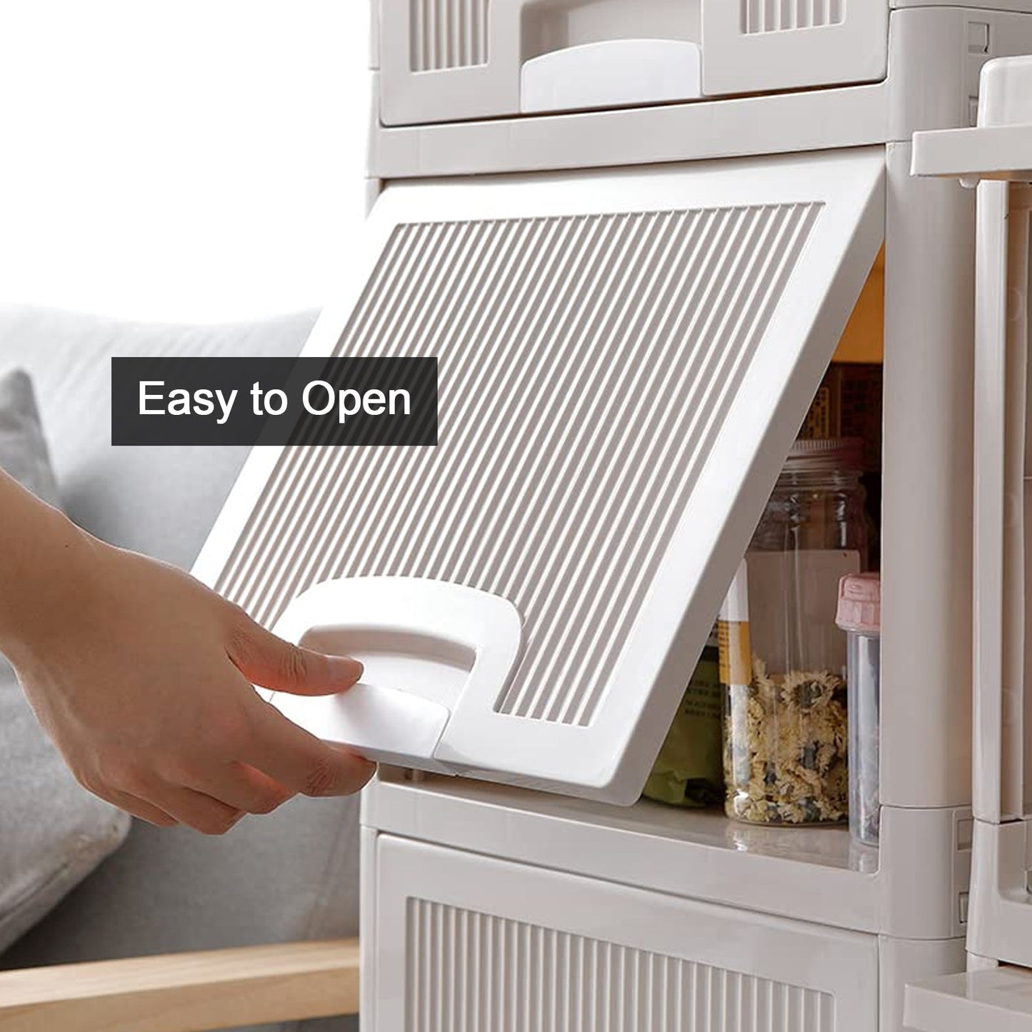 Multipurpose storage cabinet in a living space, neatly organizing various items in its drawers.