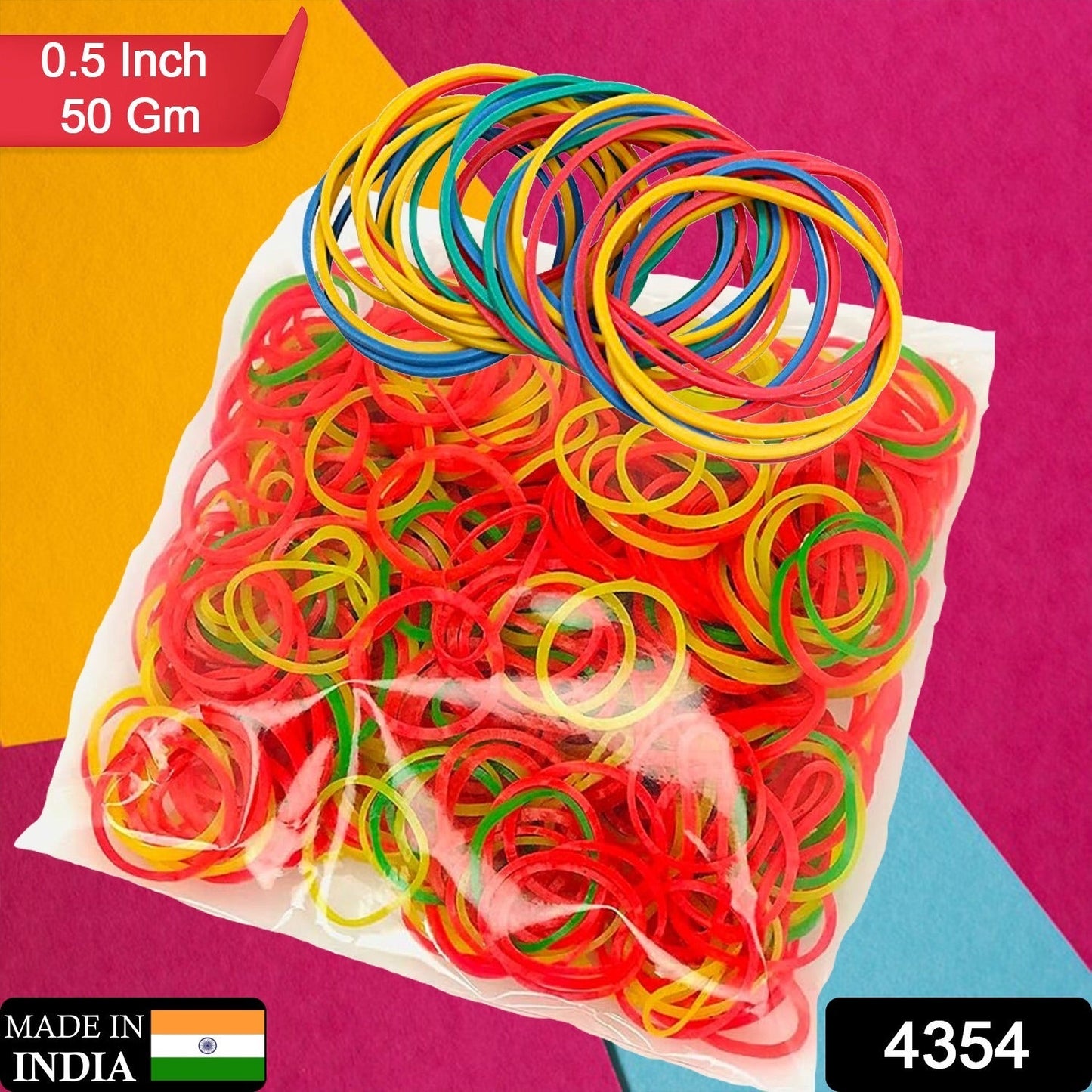 Vibrant multicolor rubber bands bundled, ideal for office and home organization.