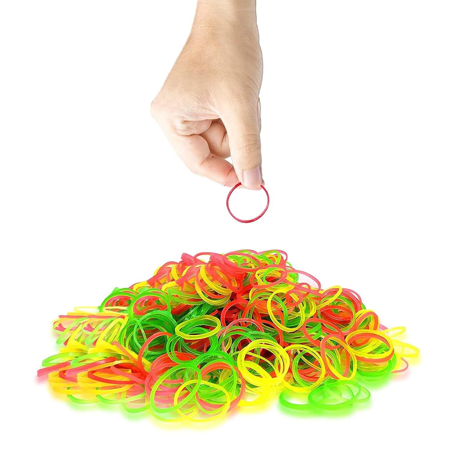 Assorted multicolor rubber bands bundled together, perfect for office and home use.