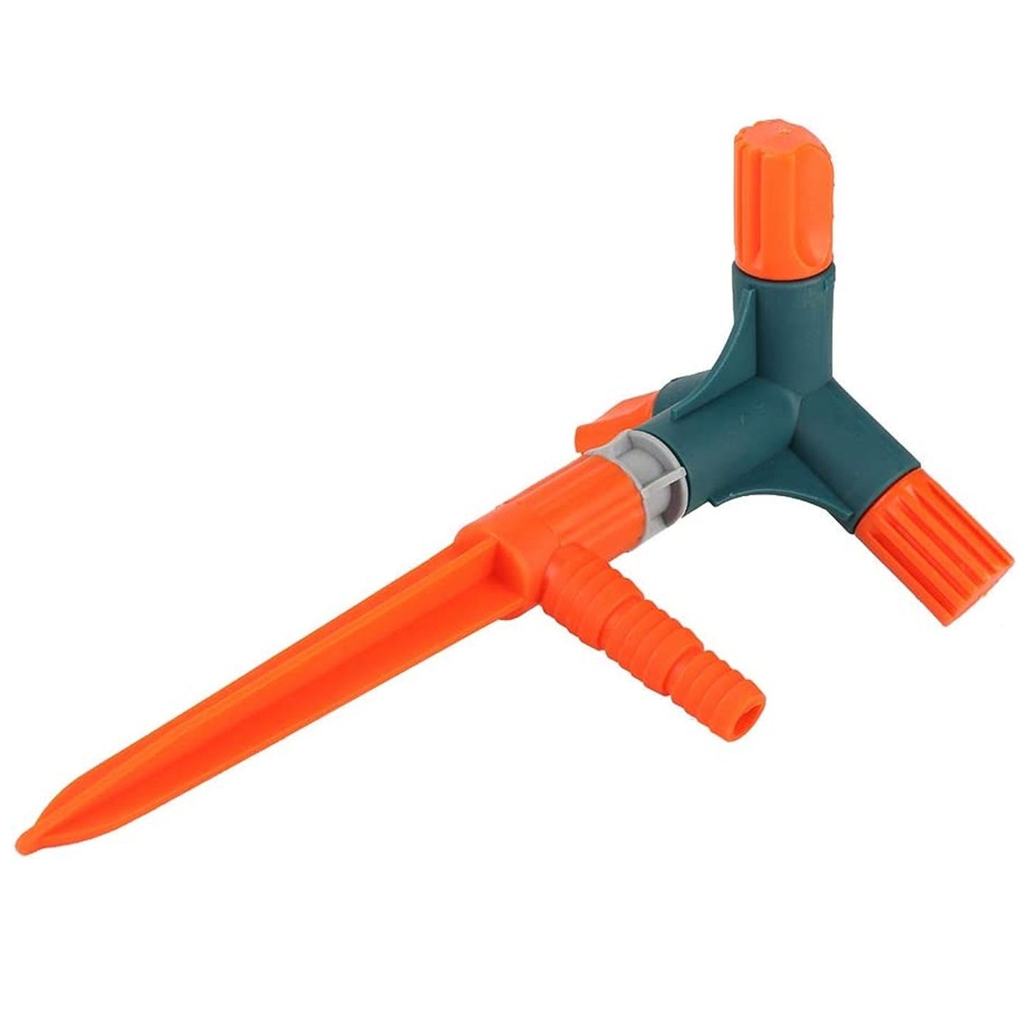 Close-up of the ABS plastic construction of the 4-arm lawn water sprayer.