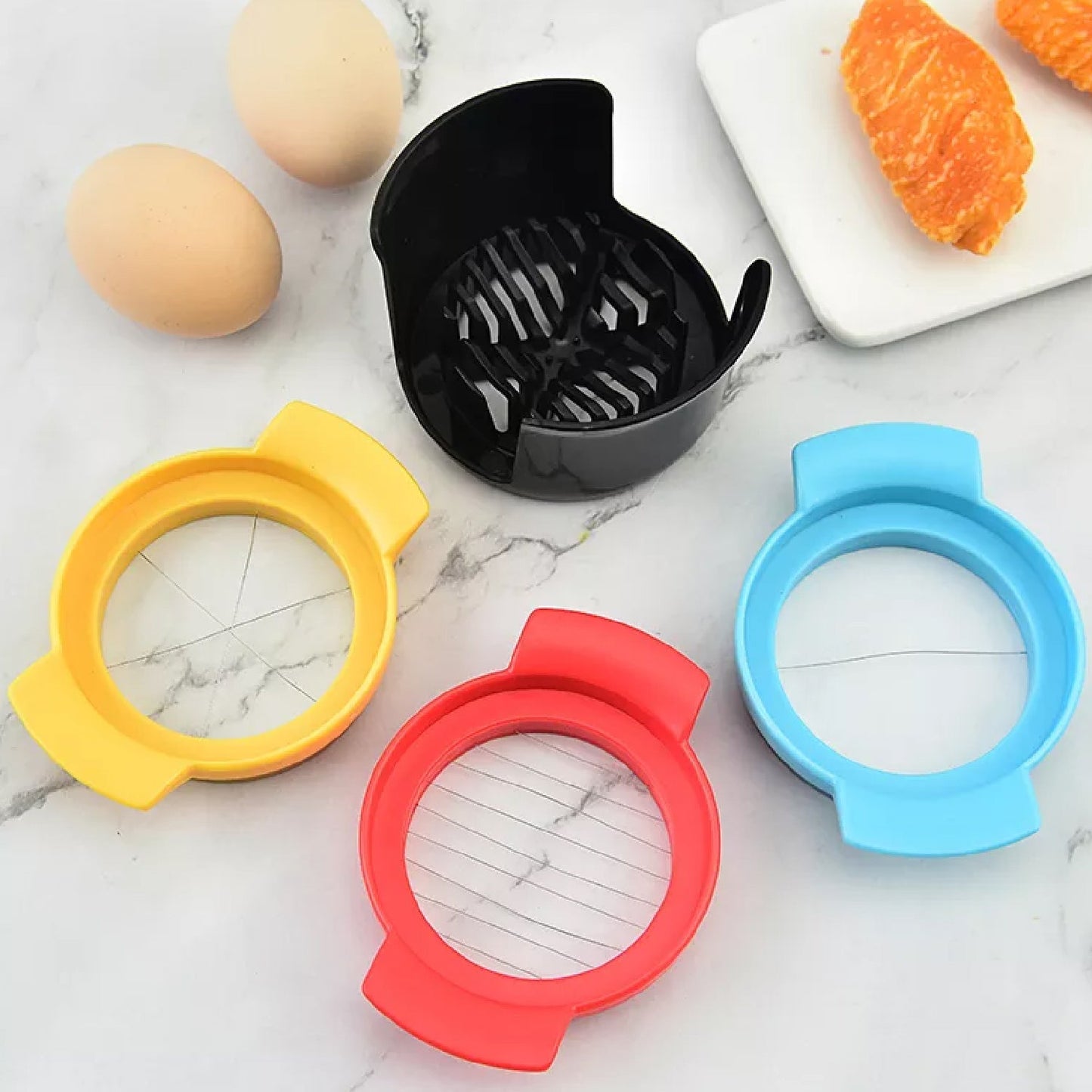 3-in-1 stainless steel egg slicer showing multiple cutting wires for versatile food prep.