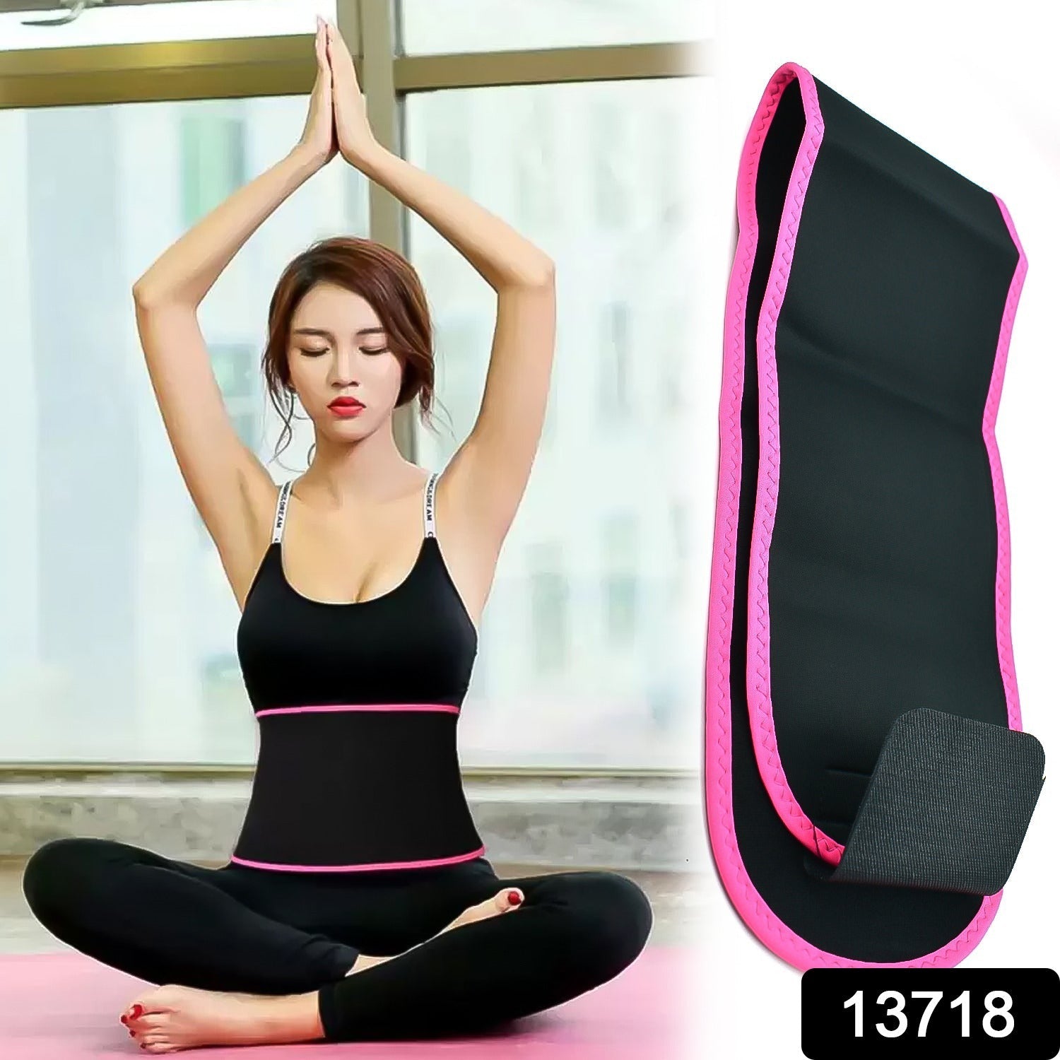 Person wearing a black neoprene ab trainer for enhanced back support during exercise.