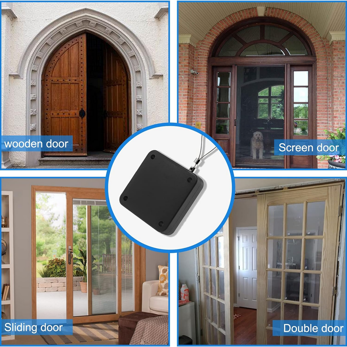 Illustration highlighting the durable P12 steel wire rope of the automatic door closer.