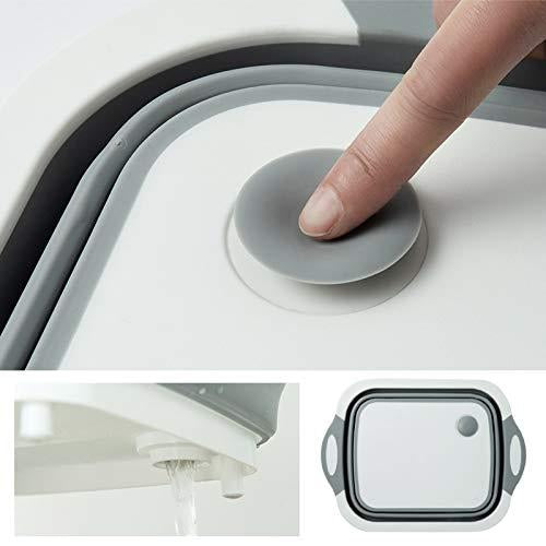 Versatile 3-in-1 kitchen tool showing the foldable chopping board and integrated dish rack.