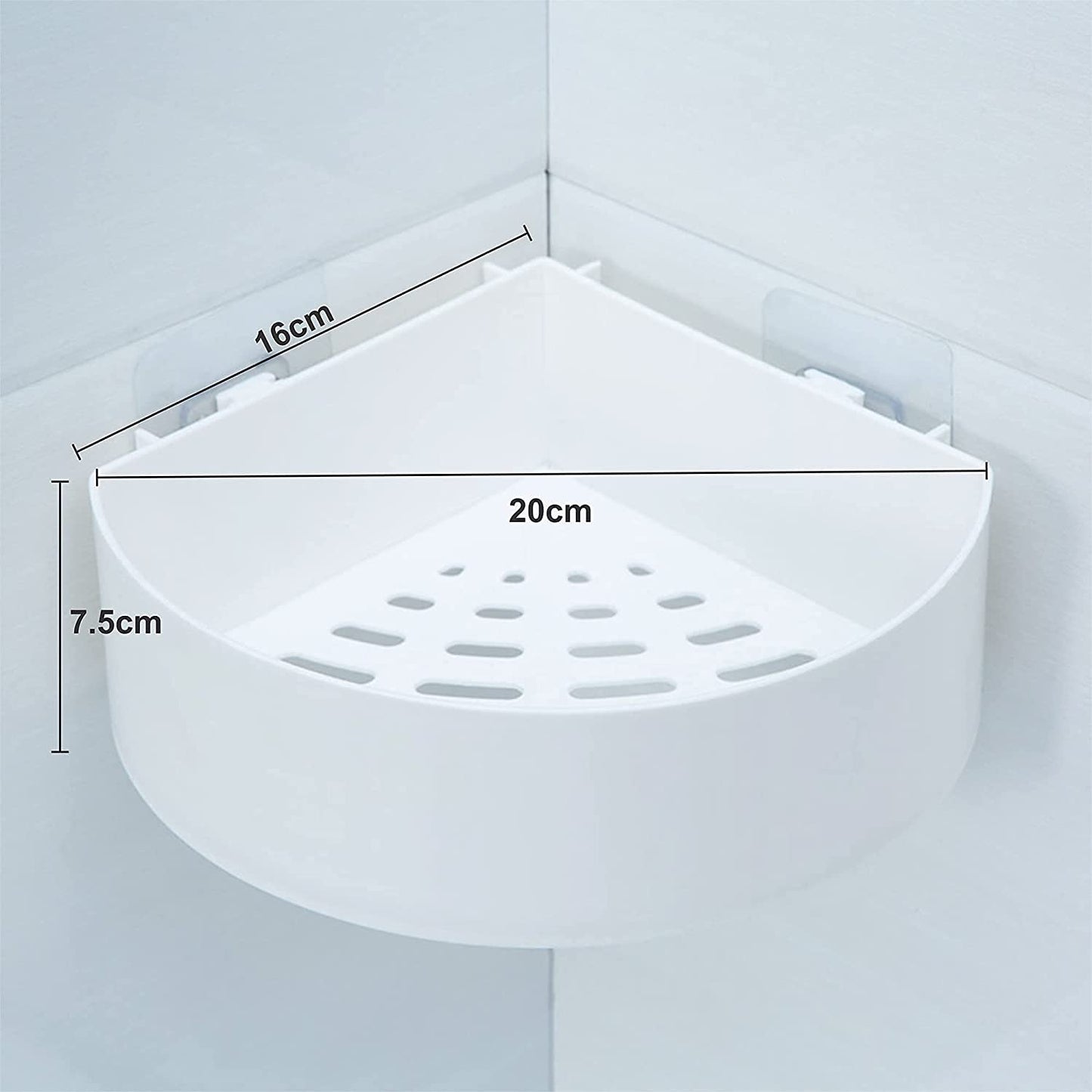 Durable plastic corner caddy for drill-free home organization.
