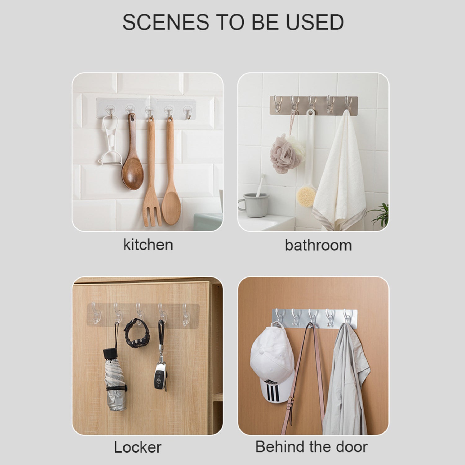 Detail of the heavy-duty design of a transparent wall hook, ensuring secure holding power.