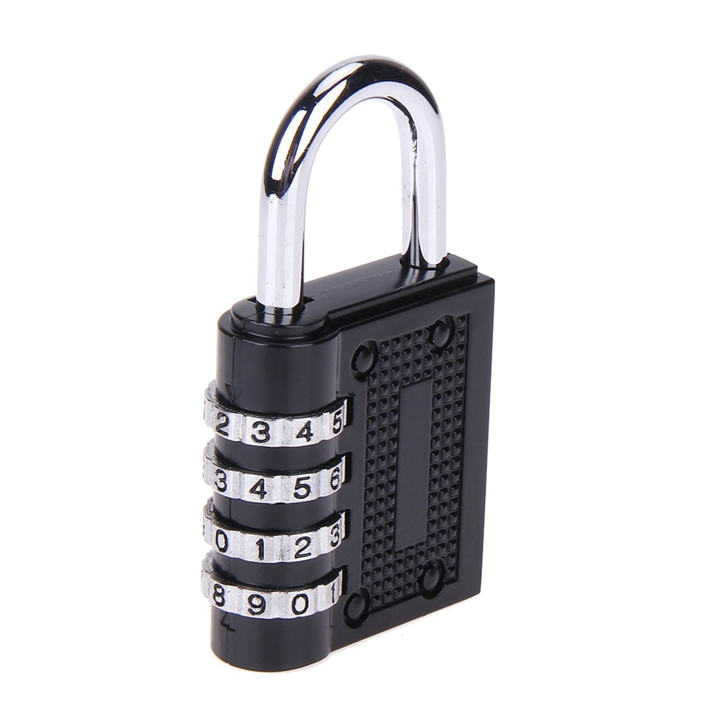 A hand demonstrating the compact size of the 4-digit combination lock.
